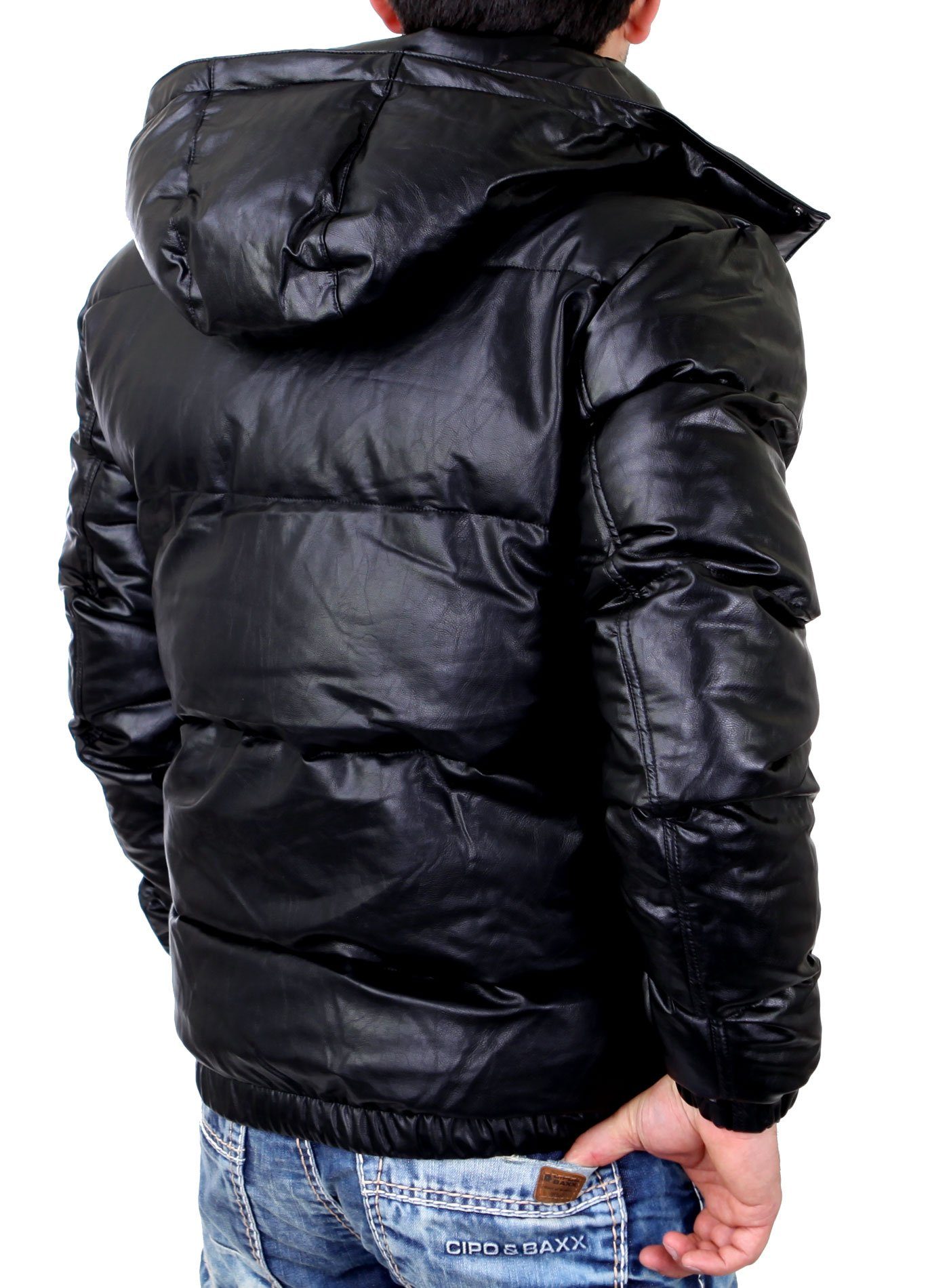 VSCT Winterjacke VSCT Winterjacke Herren Padded Lederblouson Kapuzen Jacke V-5800372 warme gesteppte Jacke mit Kapuze