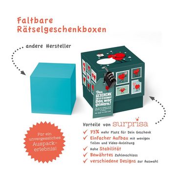 SURPRISA Geschenkbox Rätselbox persönliche Geschenkverpackung + Rätselspiel, für Geschenke zum Valentinstag, Jahrestag, Briefmarkenrätsel - petrol