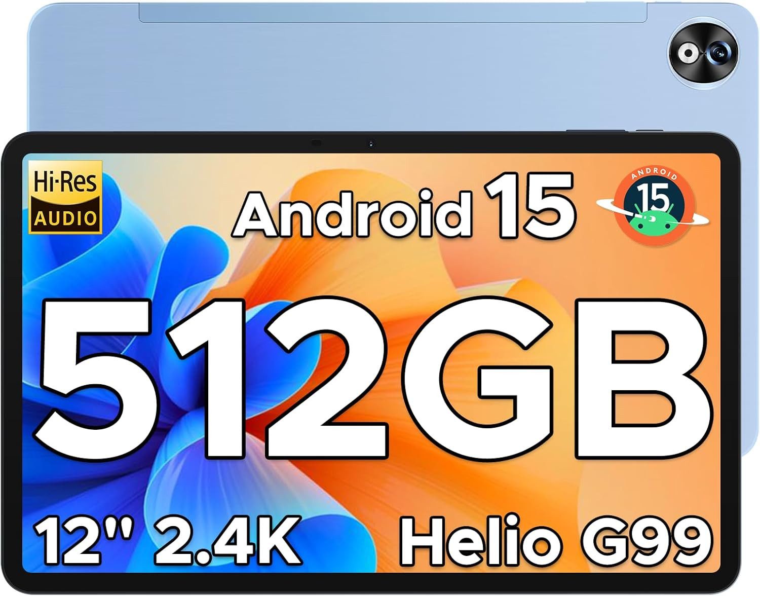 Zevelora 8 GB RAM 10800mAh Akku 2.4K Display Fast Gaming Tablet (12", 512 GB, Android 15, Leistungsstarkes Multitalent für Arbeit, Kreativität und Freizeit)