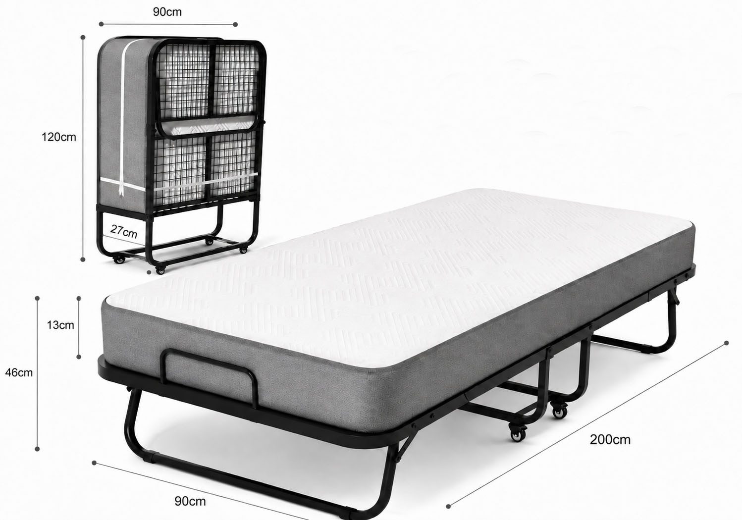 Gunuss Klappbett Erwachsene Gästebett Klappbar mit13 cm Dicke Matratze 200x90x46cm Reisebett Metallbett einer Tragfähigkeit von 250 kg inkl. Schutzhülle