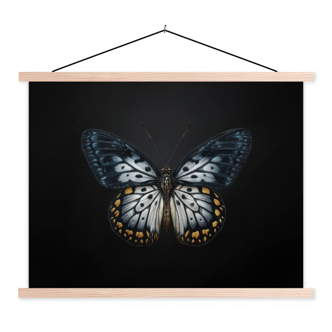 MuchoWow Poster Schmetterling - Monochrom - Balance, (1 St), Posterleiste, Textilposter für Wohnzimmer, Bilderleiste, 40x30 cm