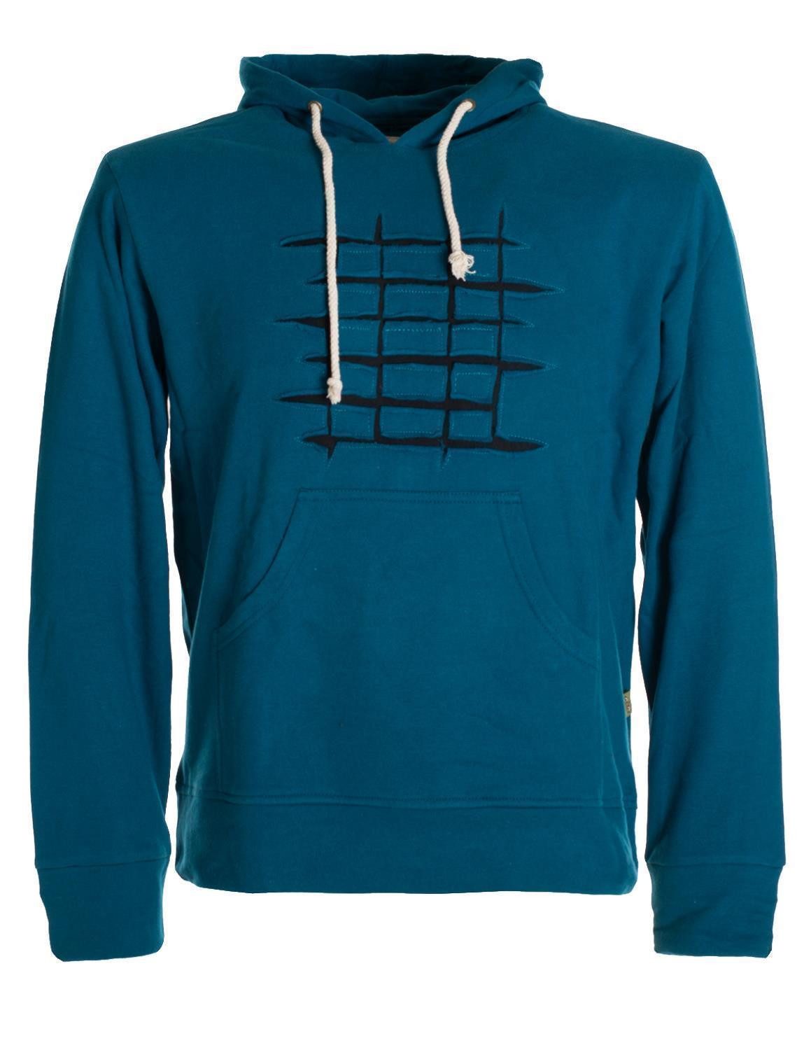 Vishes Kapuzensweatshirt Herren Cutwork Hoodie Sweater Warm Kapuze Kängurutasche Baumwolle Alternative Bekleidung, Goa, Ethno Style