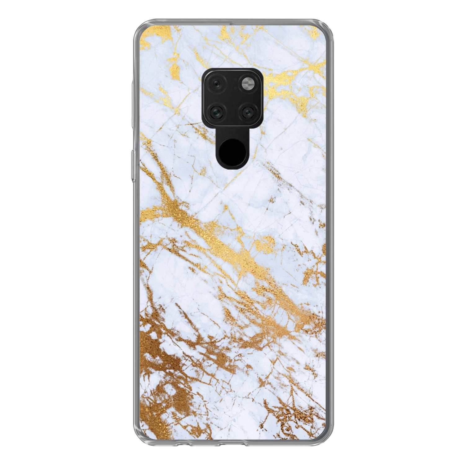 MuchoWow Handyhülle für Huawei P40 Lite Marmor - Gold - Weiß - Luxe - Marmoroptik - Glitze, Handy Case, Silikon, Bumper Case Dünn