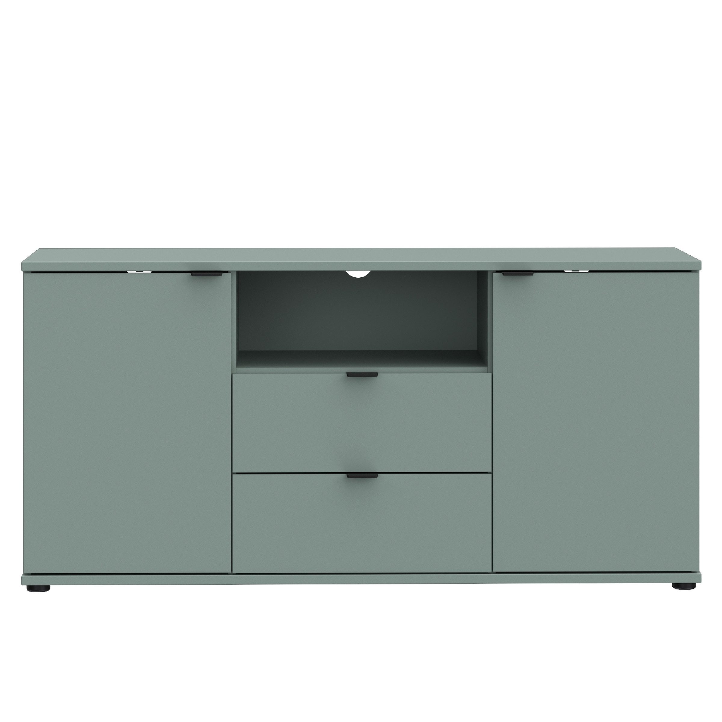 PREISBRECHER TV-Schrank GANYMEDE 2 Türen, 2 Schübe, 1 Fach, salbeifarbig - 129,8x63,1x41,3cm (BxHxT)