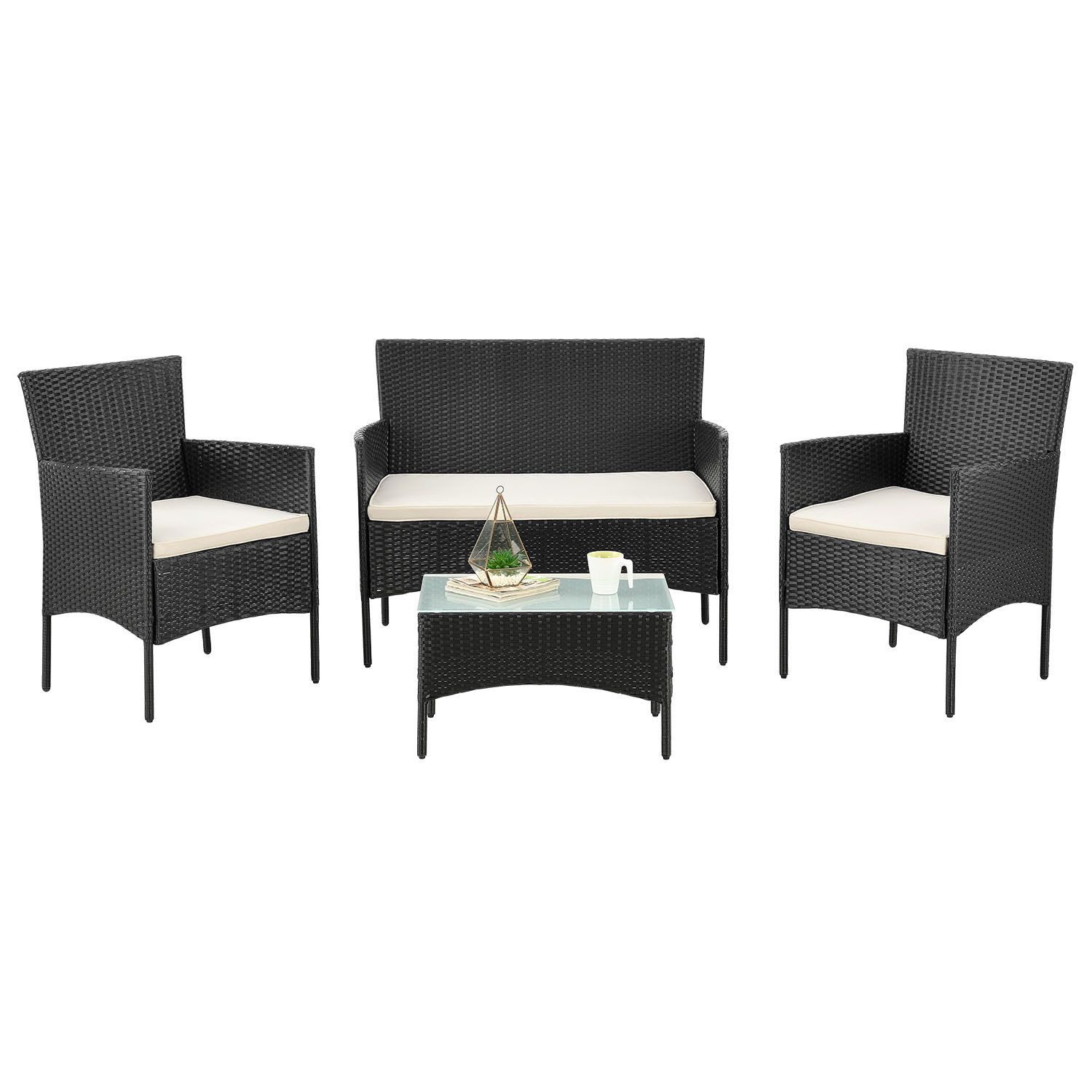 Juskys Gartenlounge-Set Fort Myers, wetterfeste Polyrattan Sitzgruppe für 4 Personen