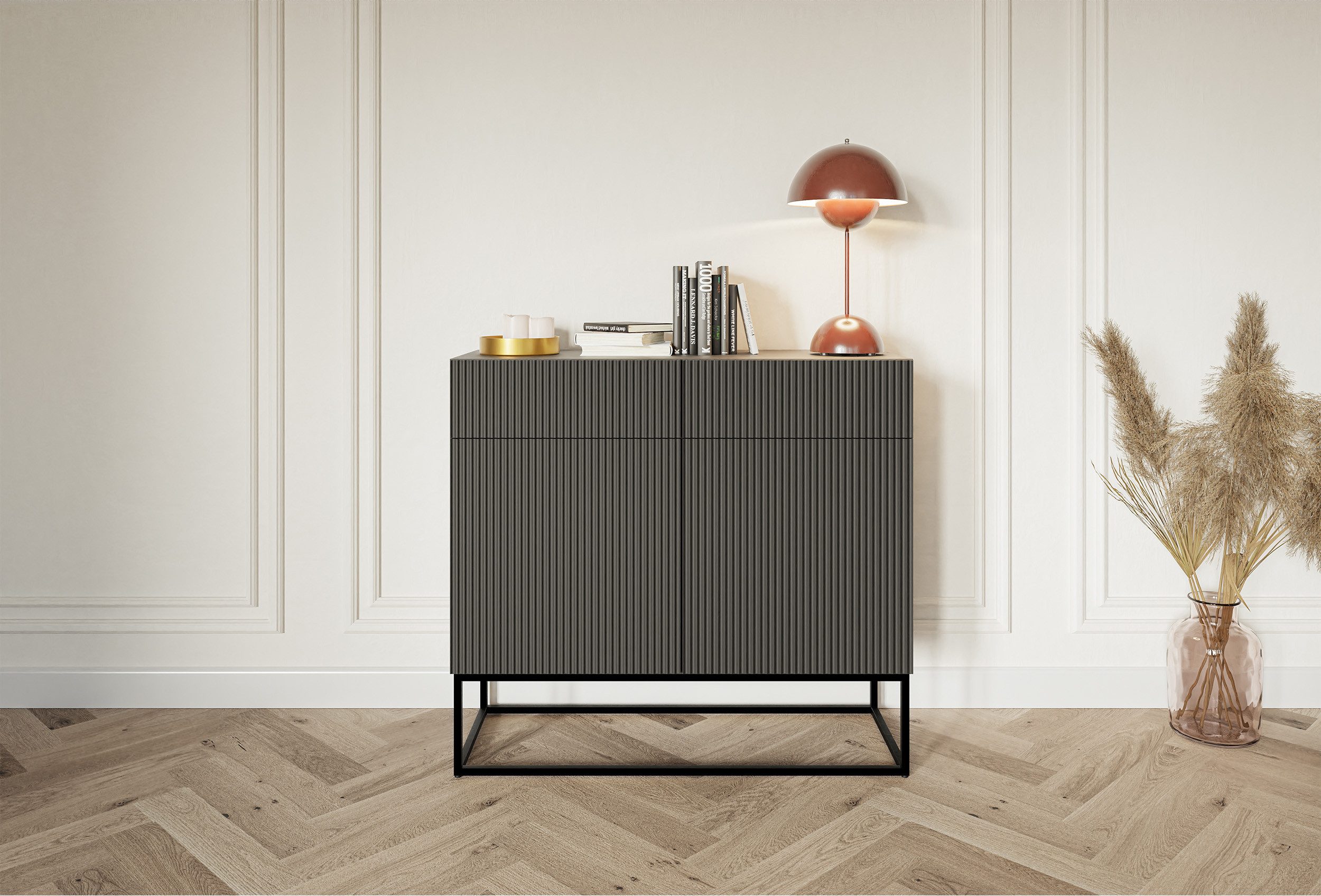 Selsey Sideboard VELDIO, 2-türig mit 2 Schubladen und schwarzem Gestell, 10 günstig online kaufen