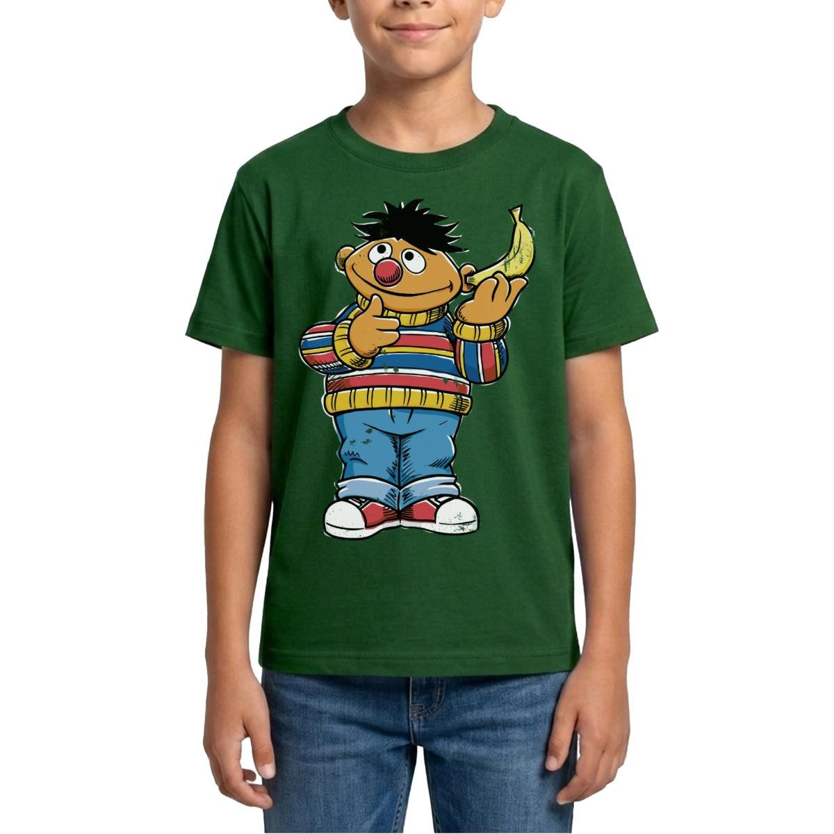 Spreadshirt T-Shirt Sesamstraße Ernie Mit Banane Pose Lustig Used Look Teenager T-Shirt (1-tlg)