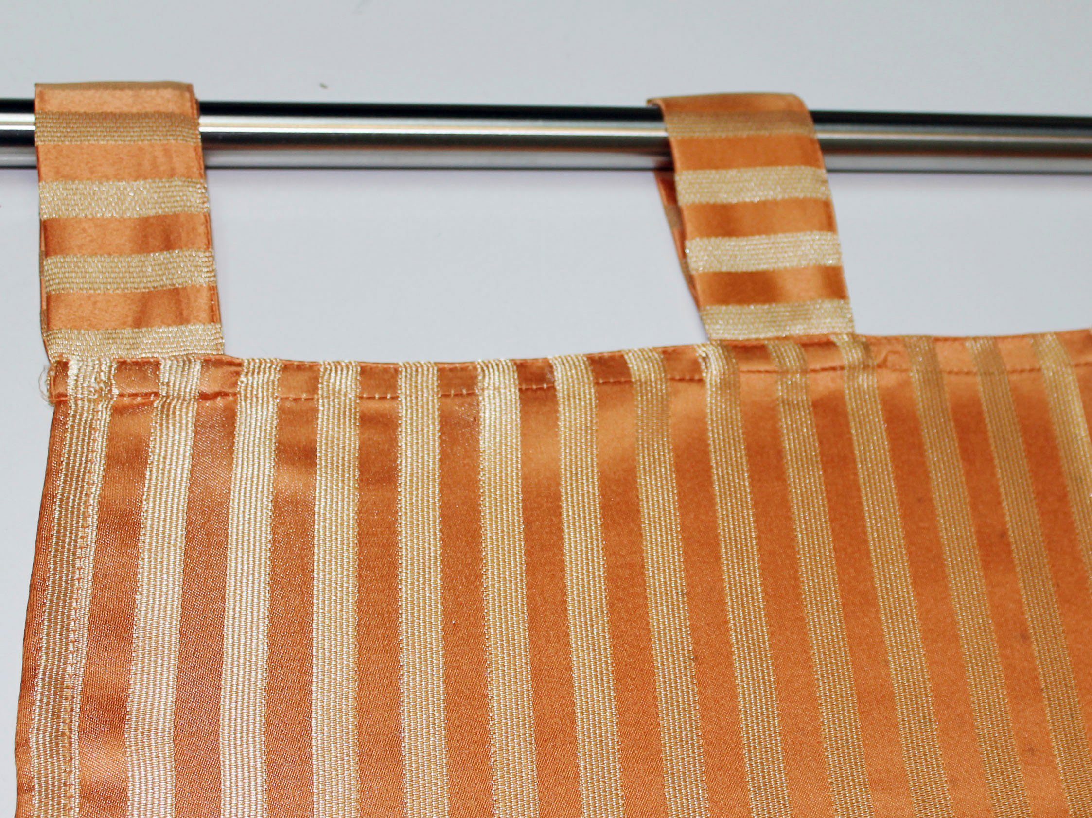 Gardine Triftsee, HOSSNER blickdicht, (1 - St), goldfarben/zimt OF Schlaufen ART DECO, Schlaufenschal gewebten HOME mit Streifen