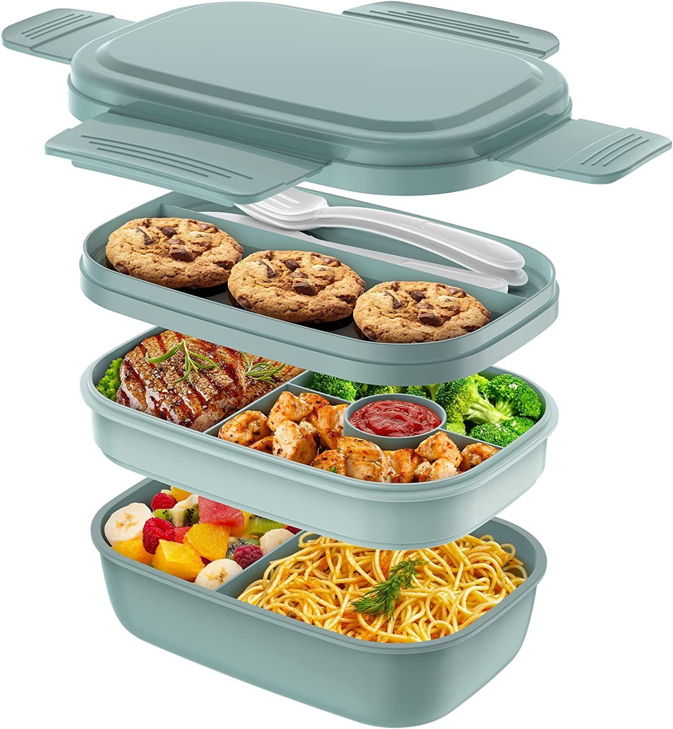 Welikera Lunchbox Lunchbox, 3 stapelbare Bento-Lunchbehälter für Erwachsene, Bento-Box Blau