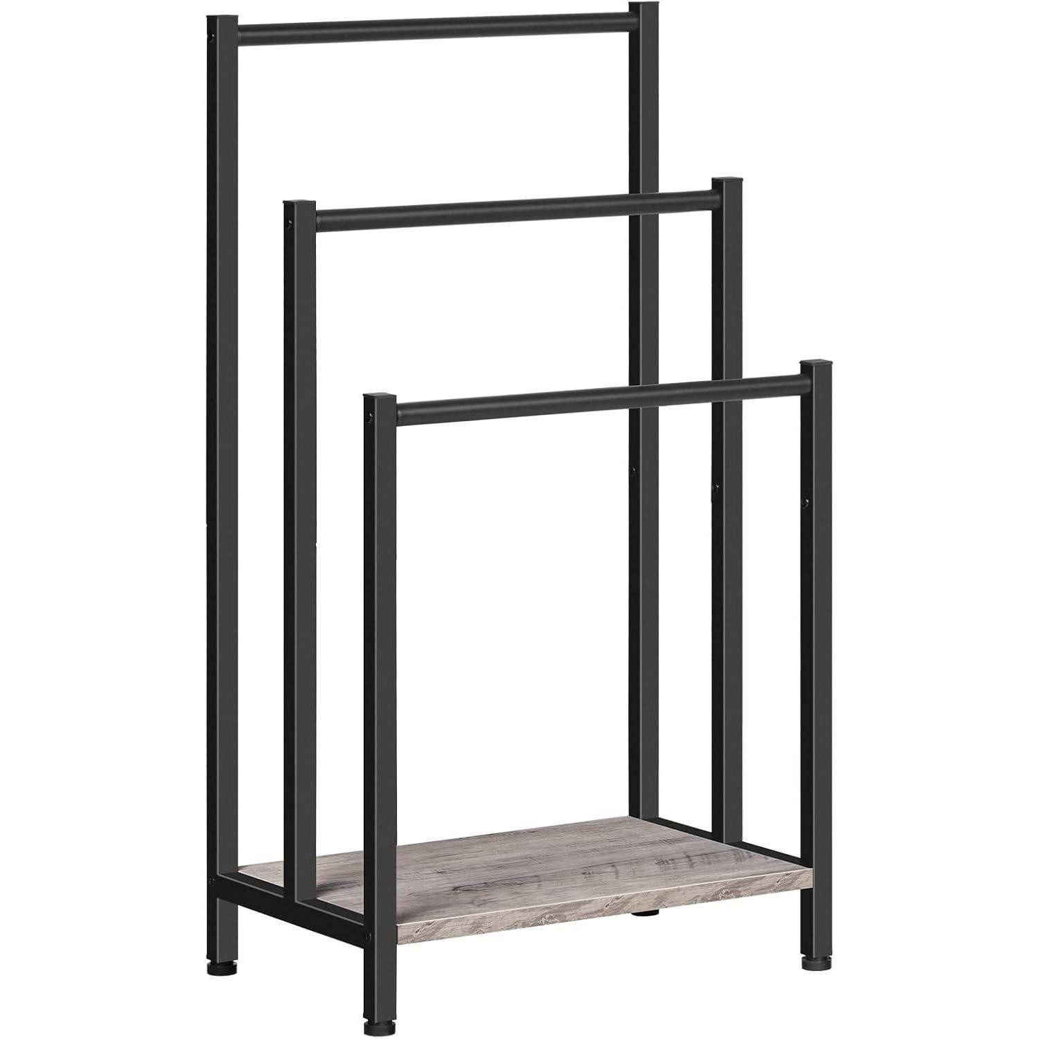 LuxusKollektion Handtuchleiter Handtuchständer Freistehend 3 Stangen 43 x 28 x 81 cm Greige Schwarz
