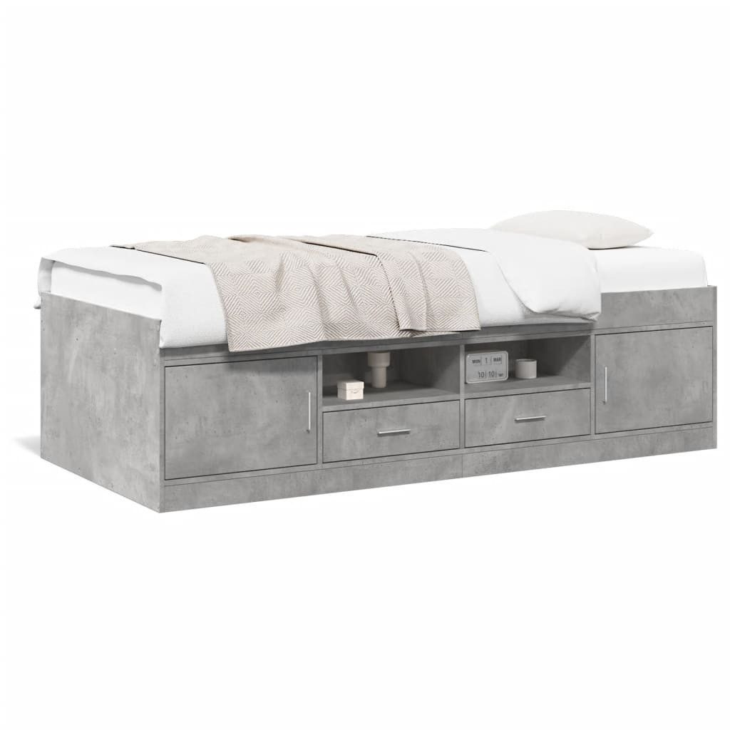 vidaXL Bett Tagesbett mit Schubladen Betongrau 90x200 cm Holzwerkstoff