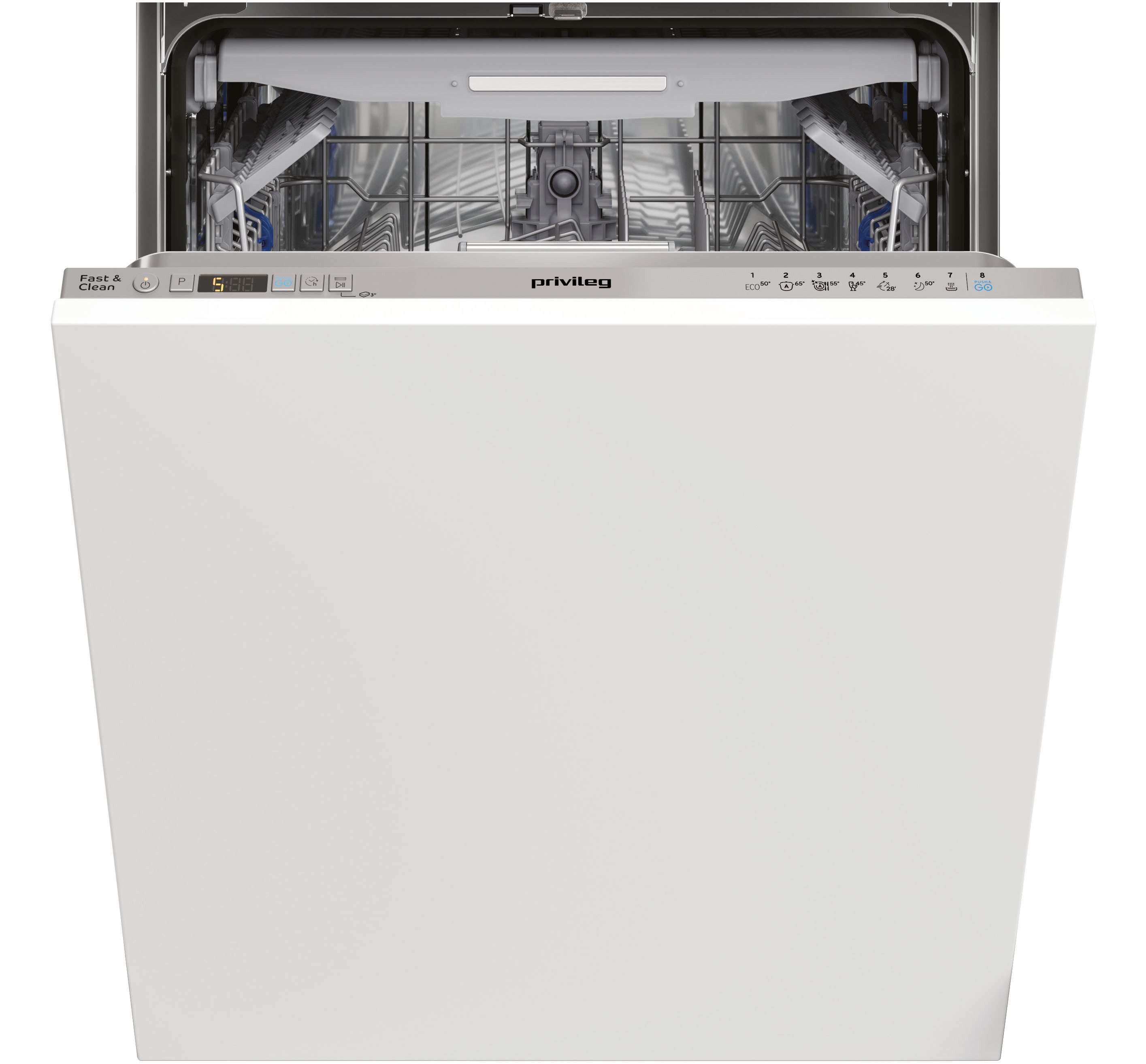 Privileg vollintegrierbarer Geschirrspüler P0I ECO D551 S, 14 Maßgedecke, Fast&Clean 28’ – das effektive Reinigungsprogramm unter 28 Minuten