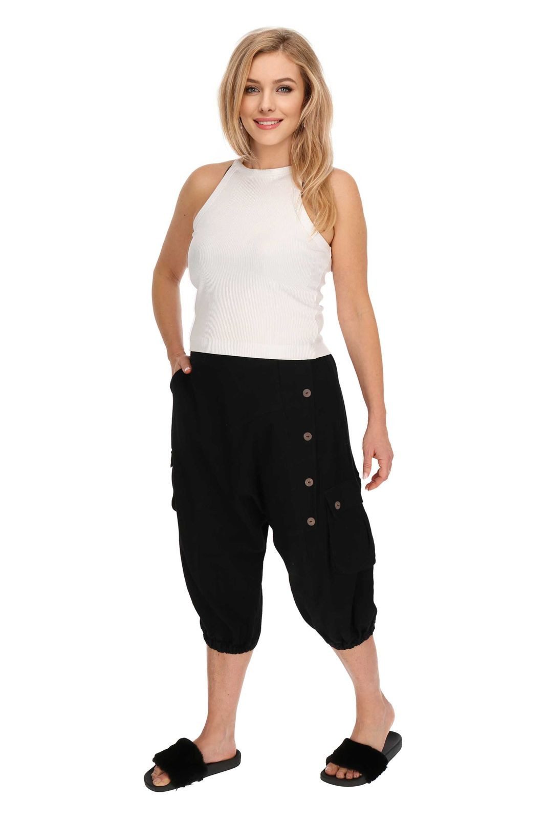 KUNST UND MAGIE Haremshose Kurze Aladin Hose Unisex 3/4 Baggy Pants Hippie Baumwoll Haremshose – Bild 4 von 5