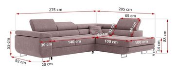 MKS MÖBEL Ecksofa GUSTAW-L, mit Schlaffunktion und Bettkasten, L-Form, Wohnlandschaft