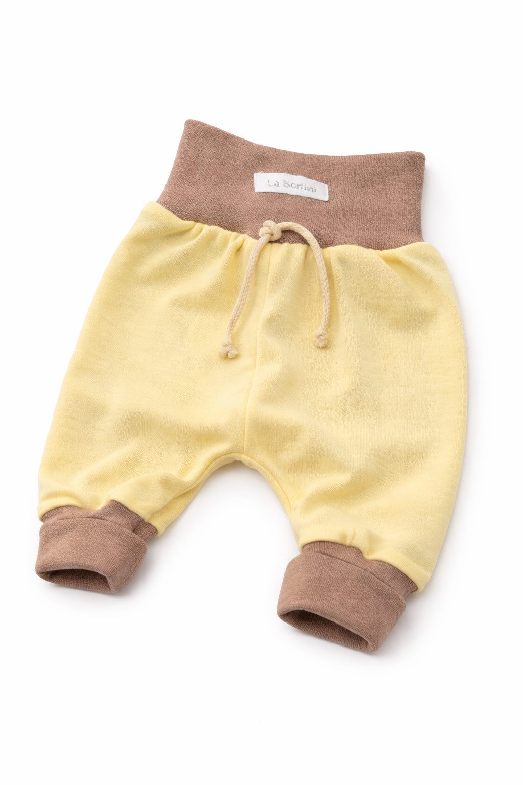 Schlupfhose Baby Hose Mitwachshose neutral in gelb braun Babyhose unisex