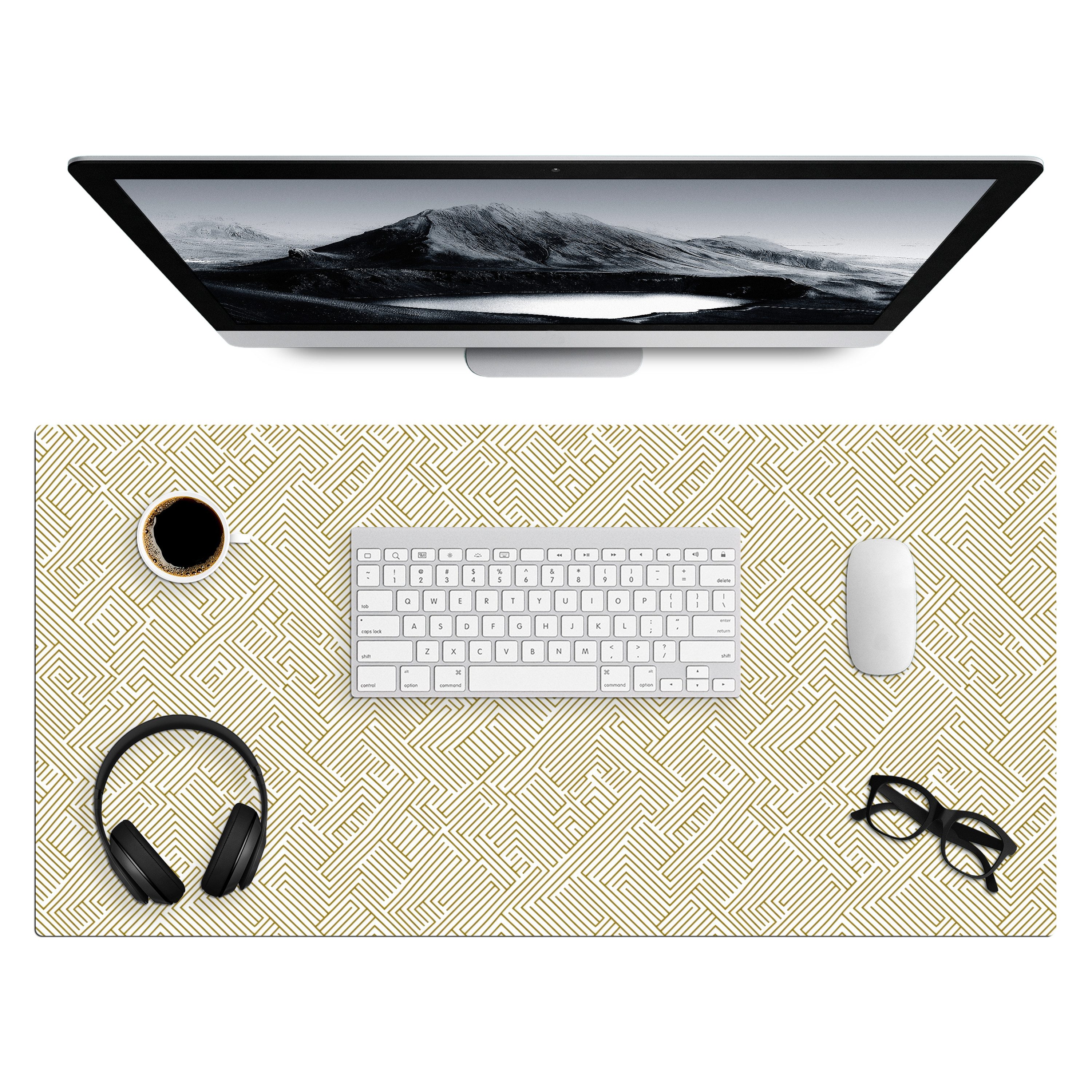 MuchoWow Gaming Mauspad Geometrisch - Linien - Grün (1-St), Gaming Mauspad XXL, Schreibtischunterlage, Desk Mat Groß, 80x40 cm