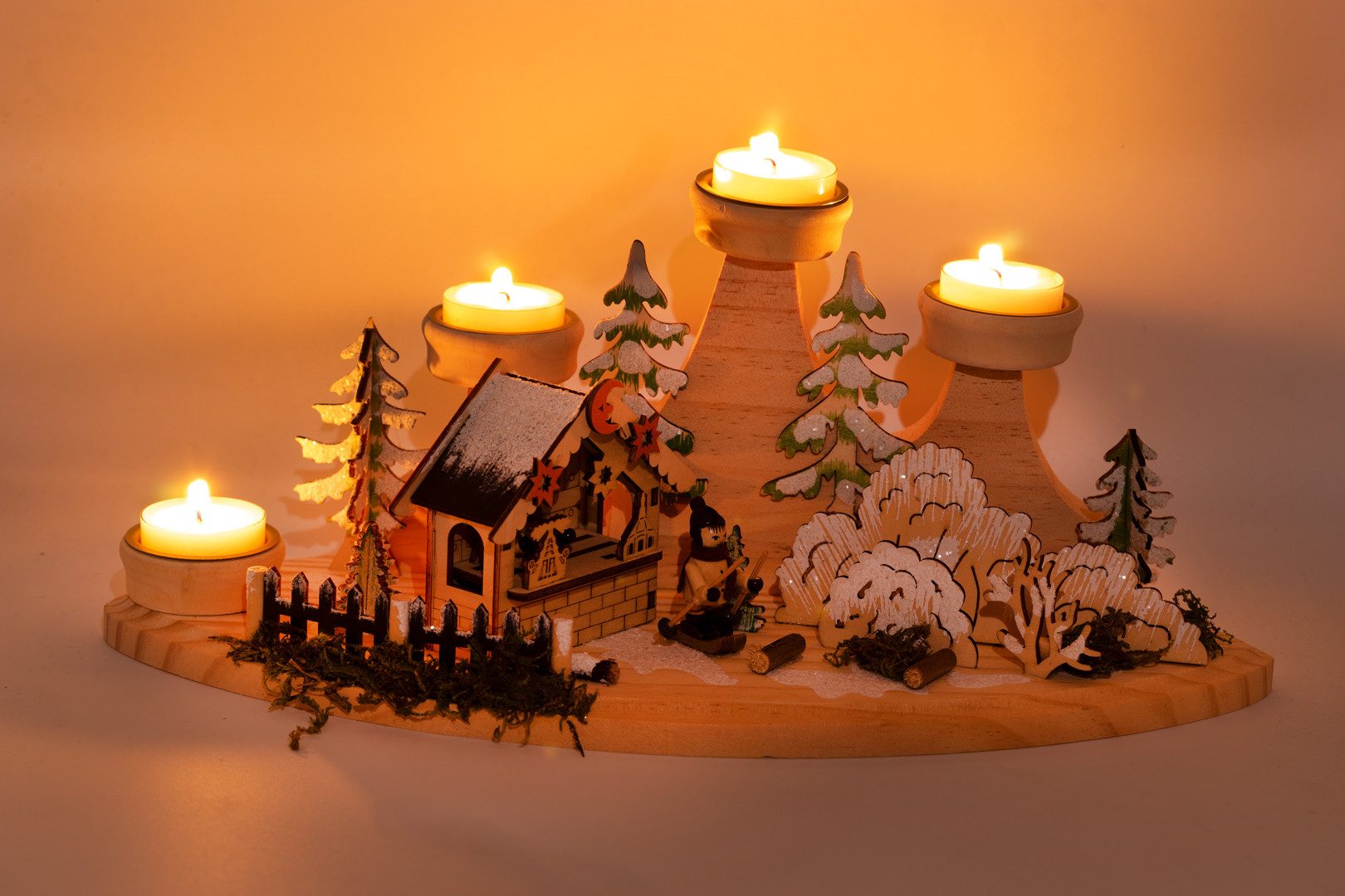 Kaladia Teelichthalter Schwibbögen aus Holz - Weihnachtsmarkt, Teelichthalt günstig online kaufen