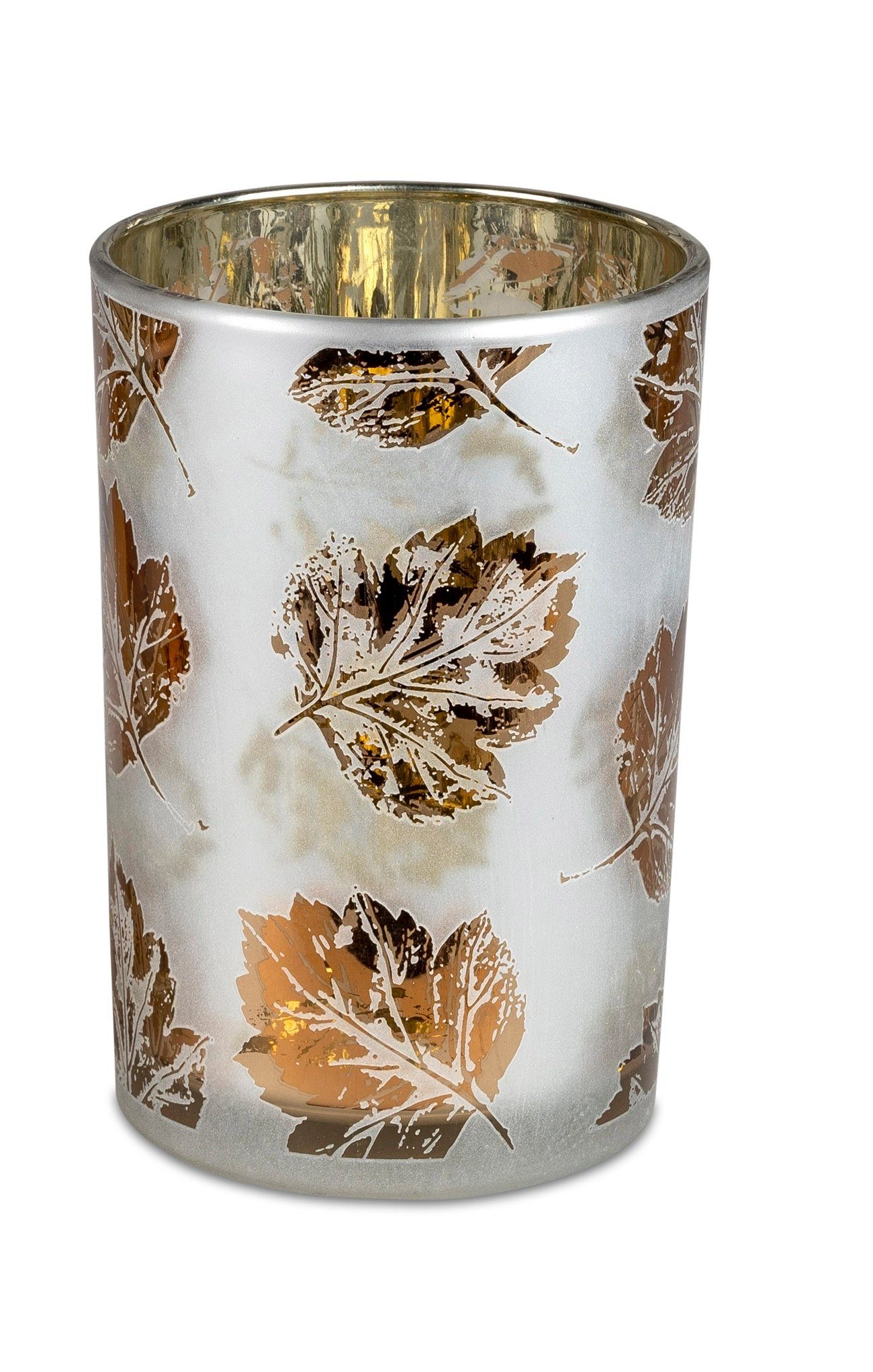 Windlicht dekojohnson Windlicht-Glas Teelichthalter Blätterdekor 18cm