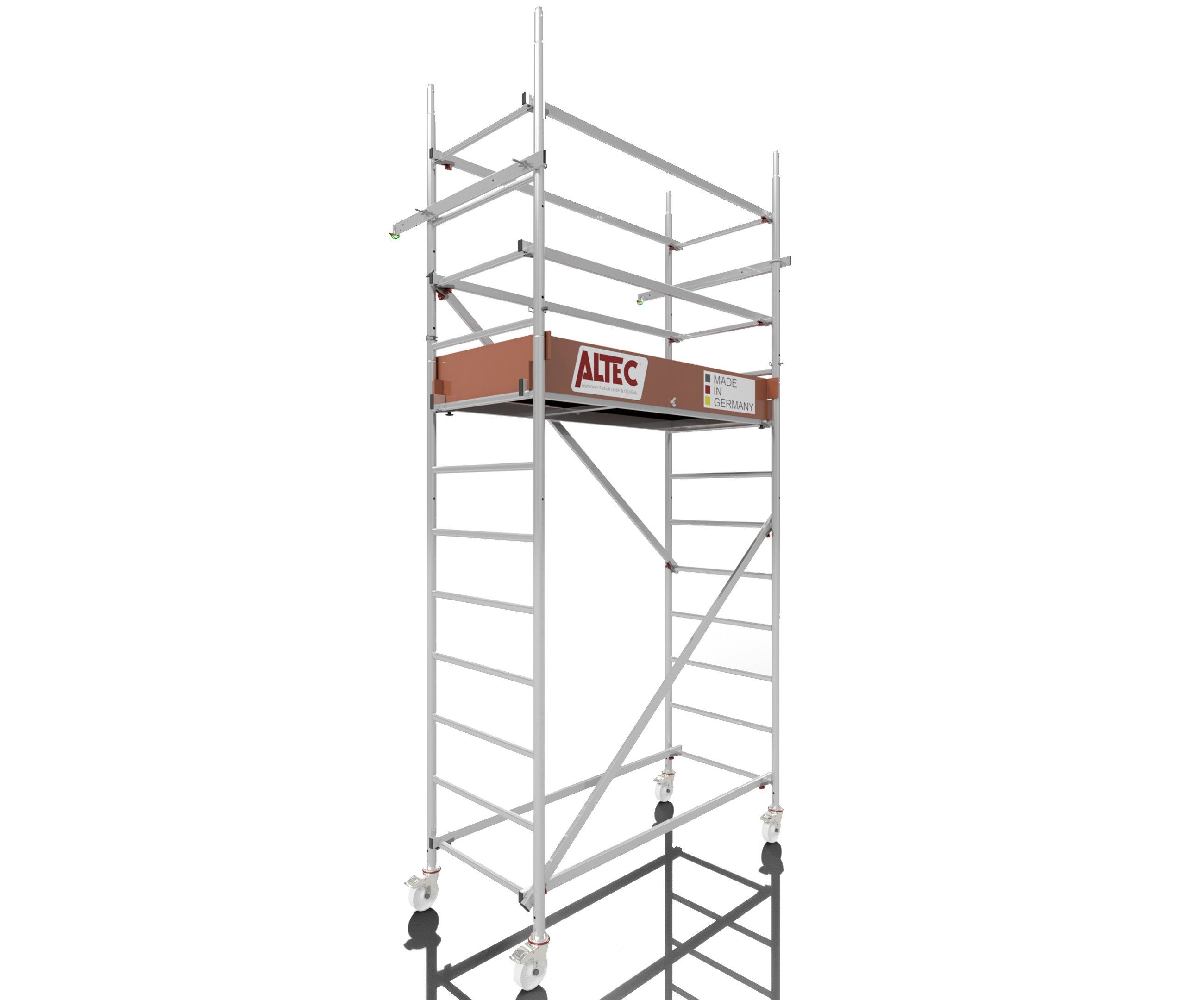 ALTEC Aluminium Fahrgerüst Rollfix 2.0 400 mit Ø125mm Rollen und Wandanker, Made in Germany, Arbeitshöhe 4 Meter