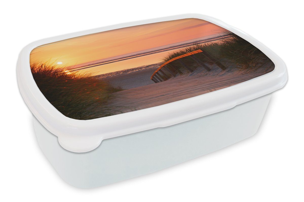 MuchoWow Lunchbox Strand - Sonne - Farben, Kunststoff, (2-tlg), Brotbox für Kinder und Erwachsene, Brotdose, für Jungs und Mädchen weiß