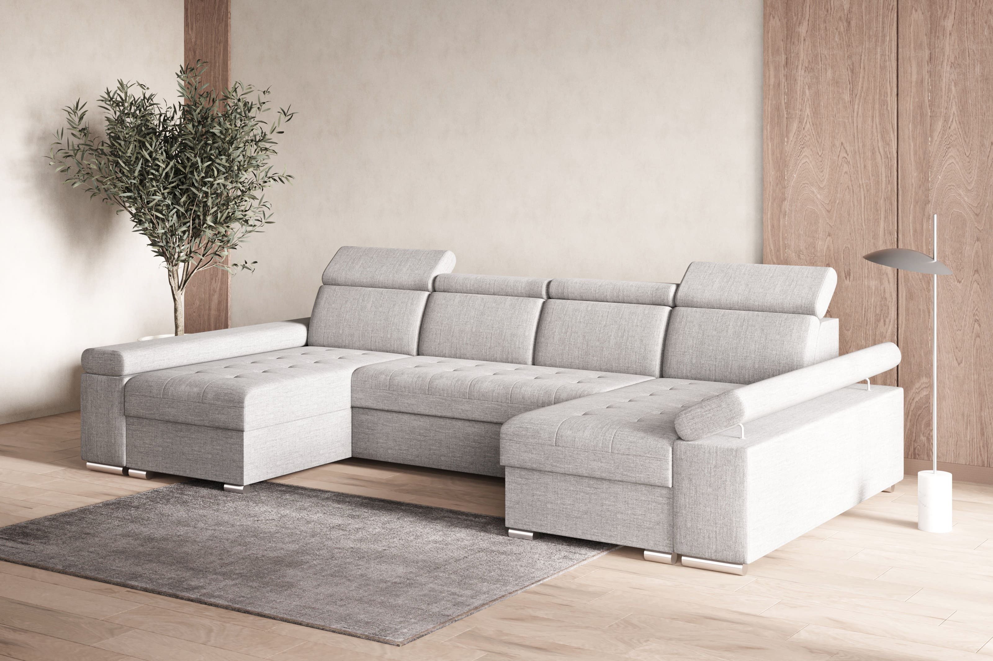 MOEBLO Wohnlandschaft LUKA U, Couch für Wohnzimmer Schlafsofa Sofa verstellbare Kopfstütze U-Form Eckcouch Wohnlandschaft Polsterecke mit Schlaffunktion und Bettkasten, (BxHxT): 330x94x168 cm