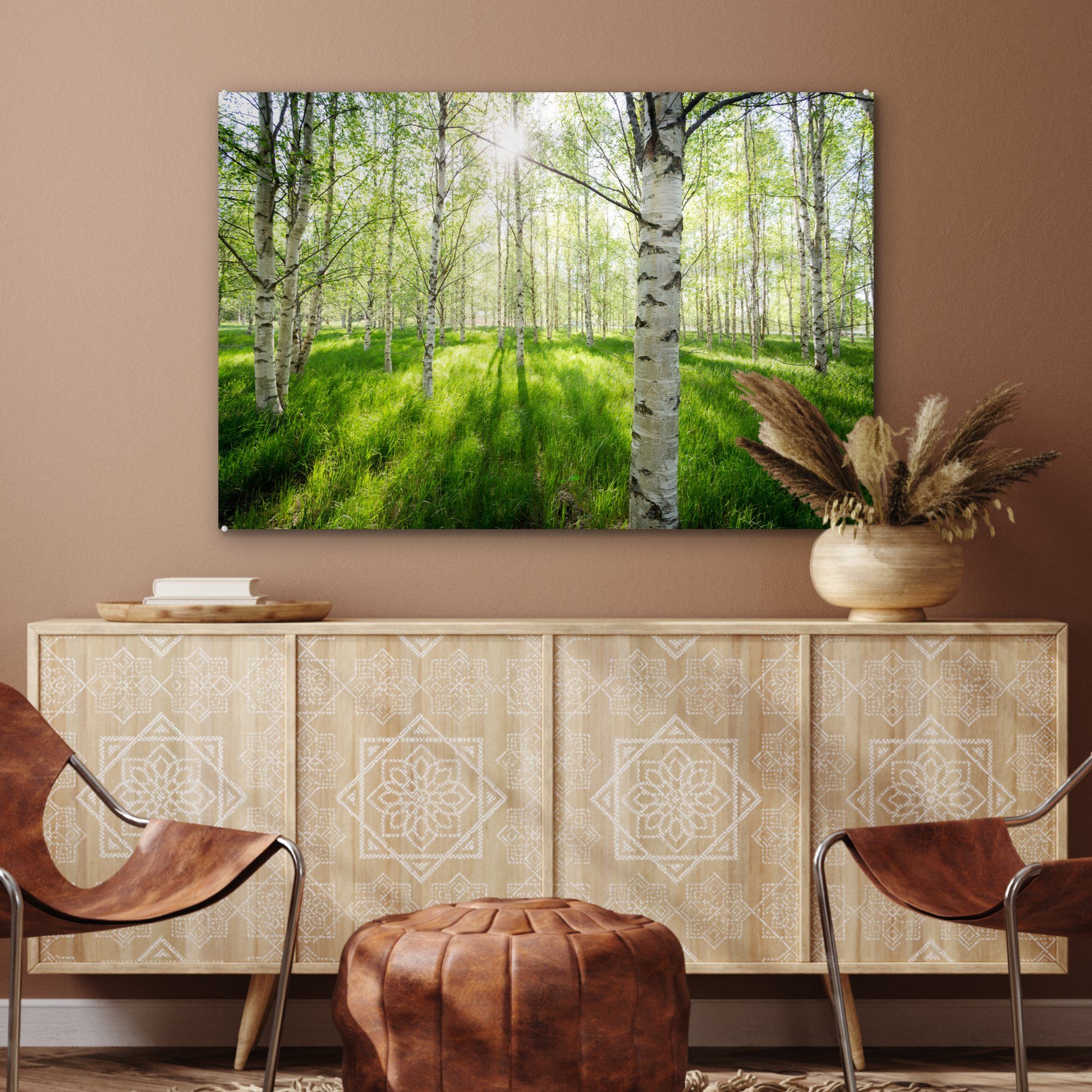 MuchoWow - - (1 St), Acrylglasbild Wald Schlafzimmer Frühling, Acrylglasbilder & Birke Wohnzimmer