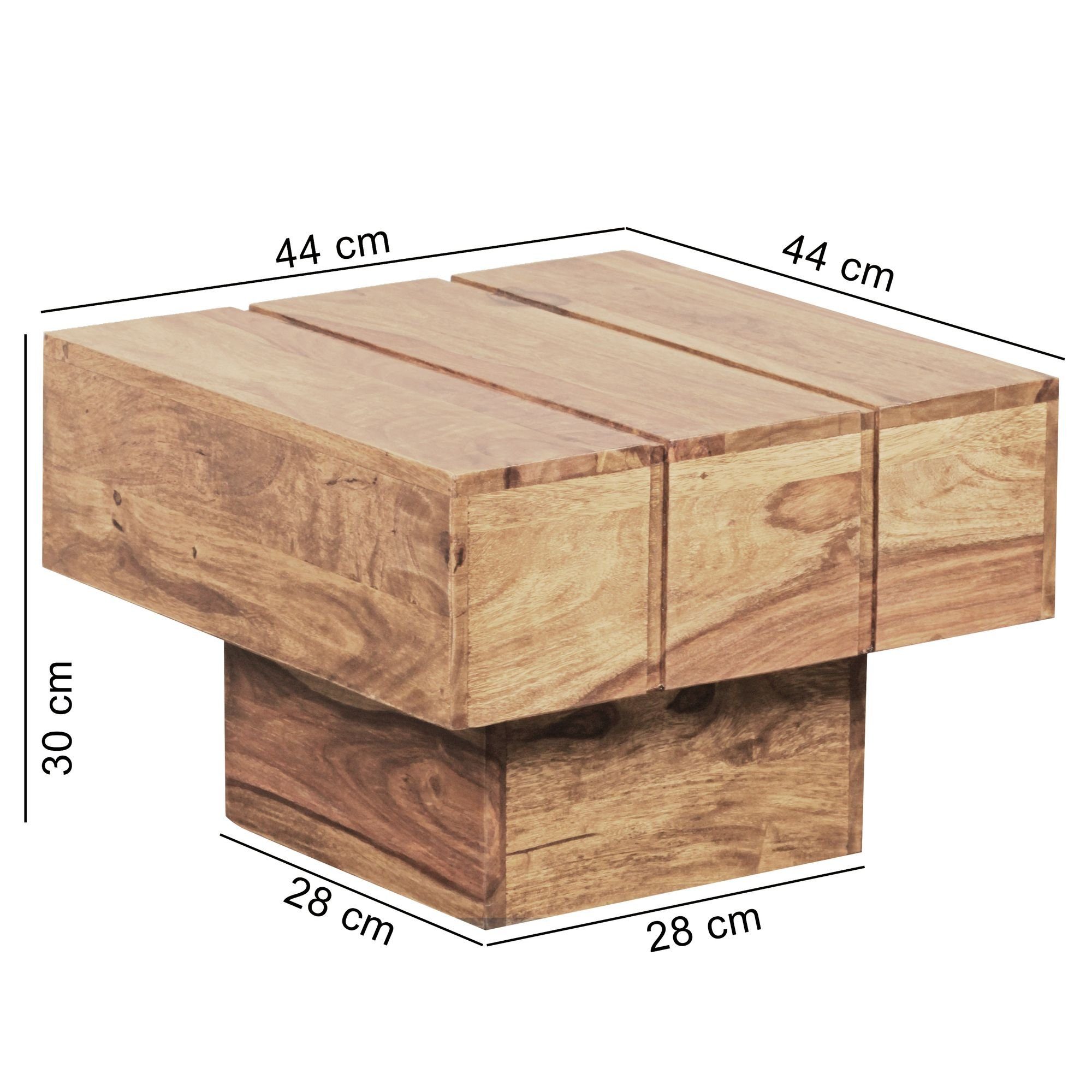 Couchtisch (Akazie 44x44x30 cm, WL1.756 Massivholz Wohnzimmertisch, Kleiner Sofatisch Tisch Beistelltisch Quadratisch), Wohnling