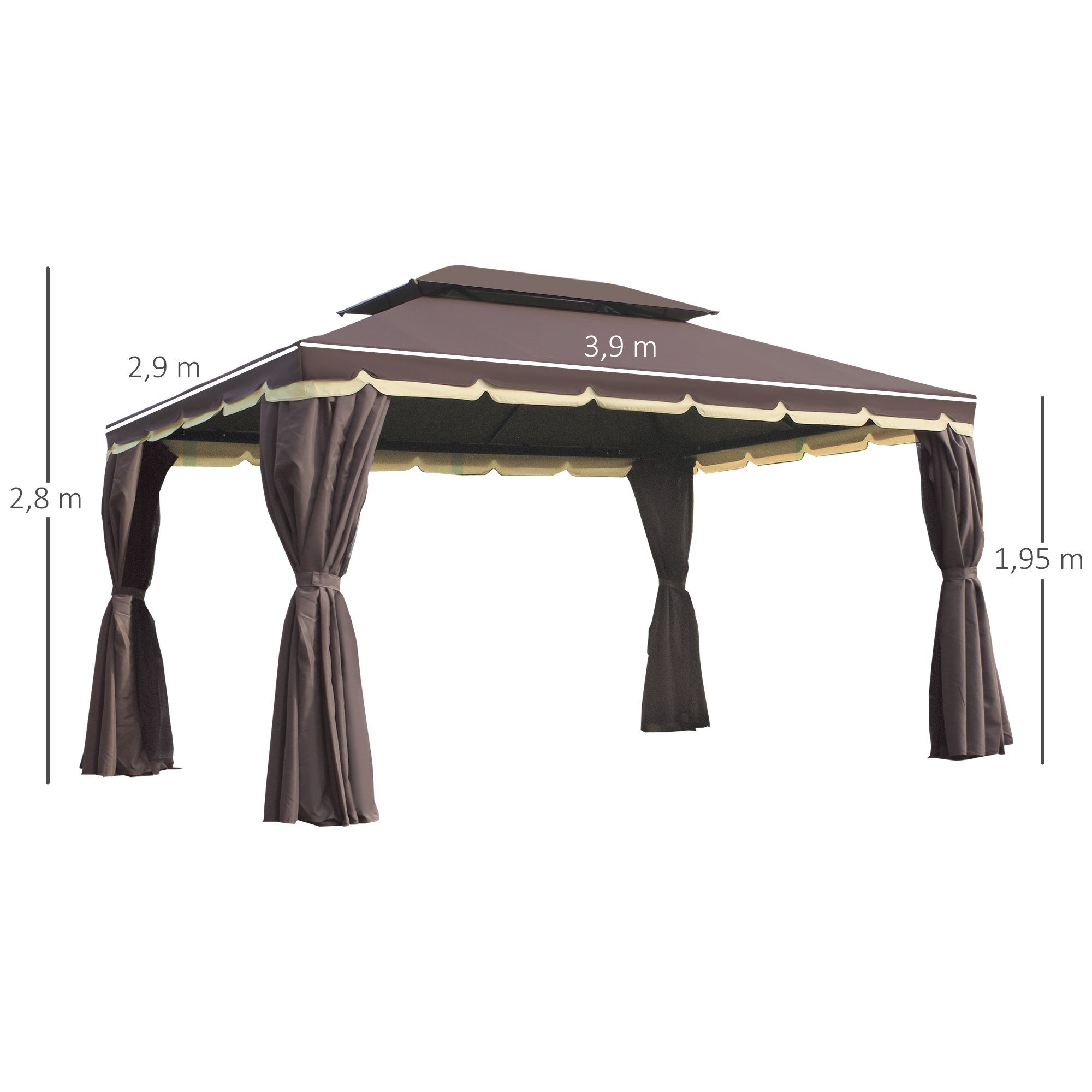 Outsunny Pavillon Pavillion, (Set), Gartenpavillon Pavillon Gartenzelt mit Seitenteile Moskitonetz Kaffee