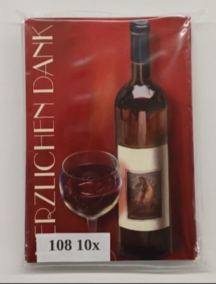 LYSCO Dankeskarte 10 Danksagungen Dank Gäste Wein Weinglas inkl. Briefumschlag-klappbar, für verschiedene Anlässe-gut beschreib- oder bedruckbar
