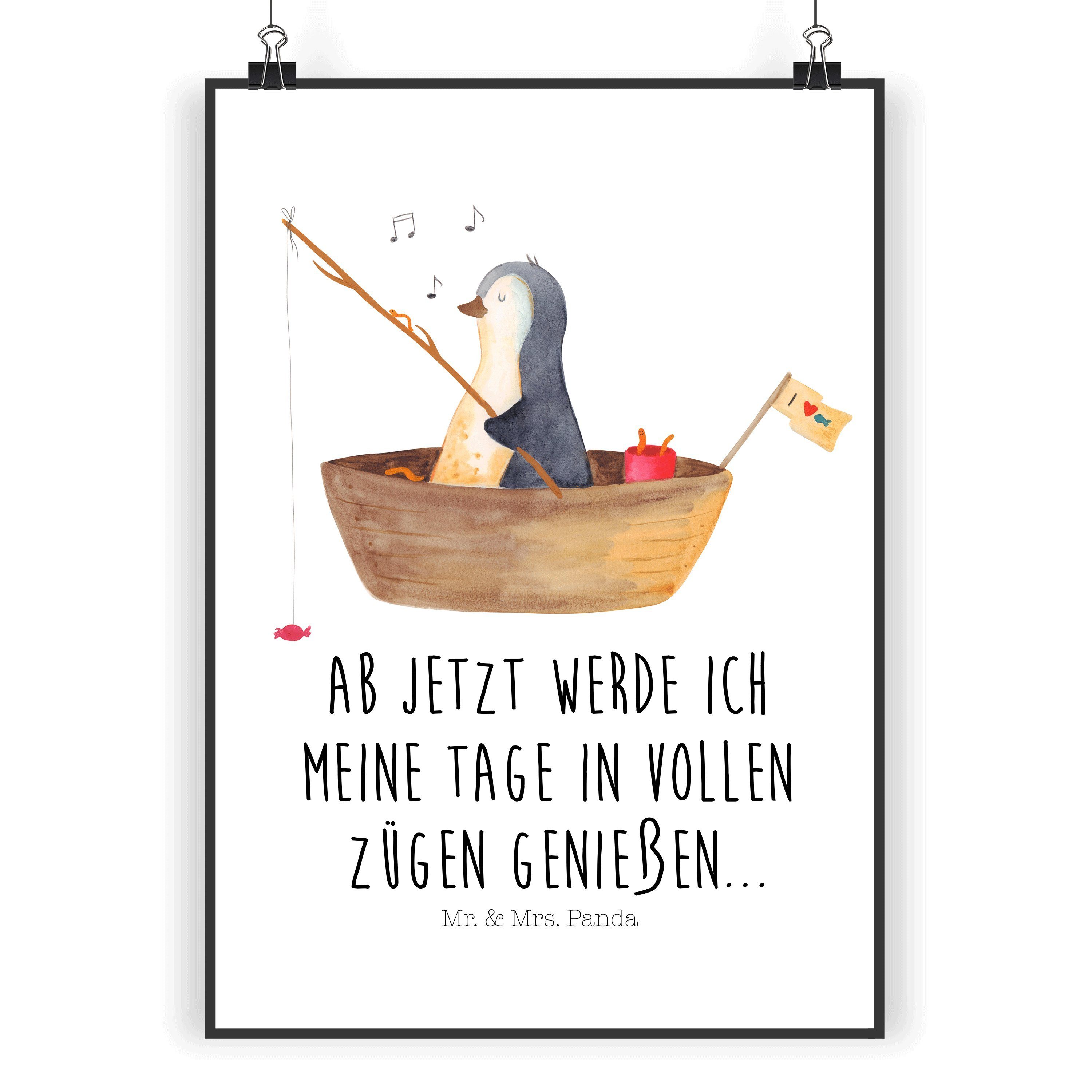Mr. & Mrs. Panda Pinguin Pinguin Weiß Wan, St) DIN Trennung, Wandposter, A5 - Geschenk, - (1 Poster Angelboot Angelboot