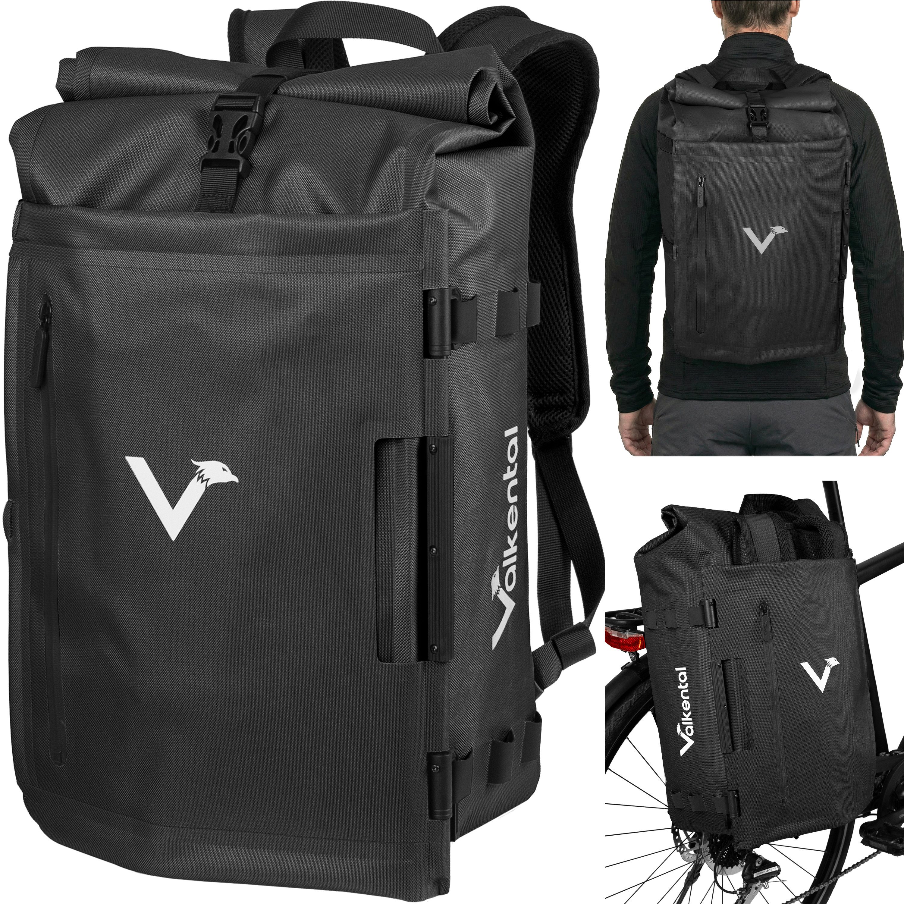 Valkental Fahrradtasche TrailX 2in1 Gepäckträgertasche & Rucksack (28L, Laptopfach, Rückenpolster), wasserdicht & reflektierend