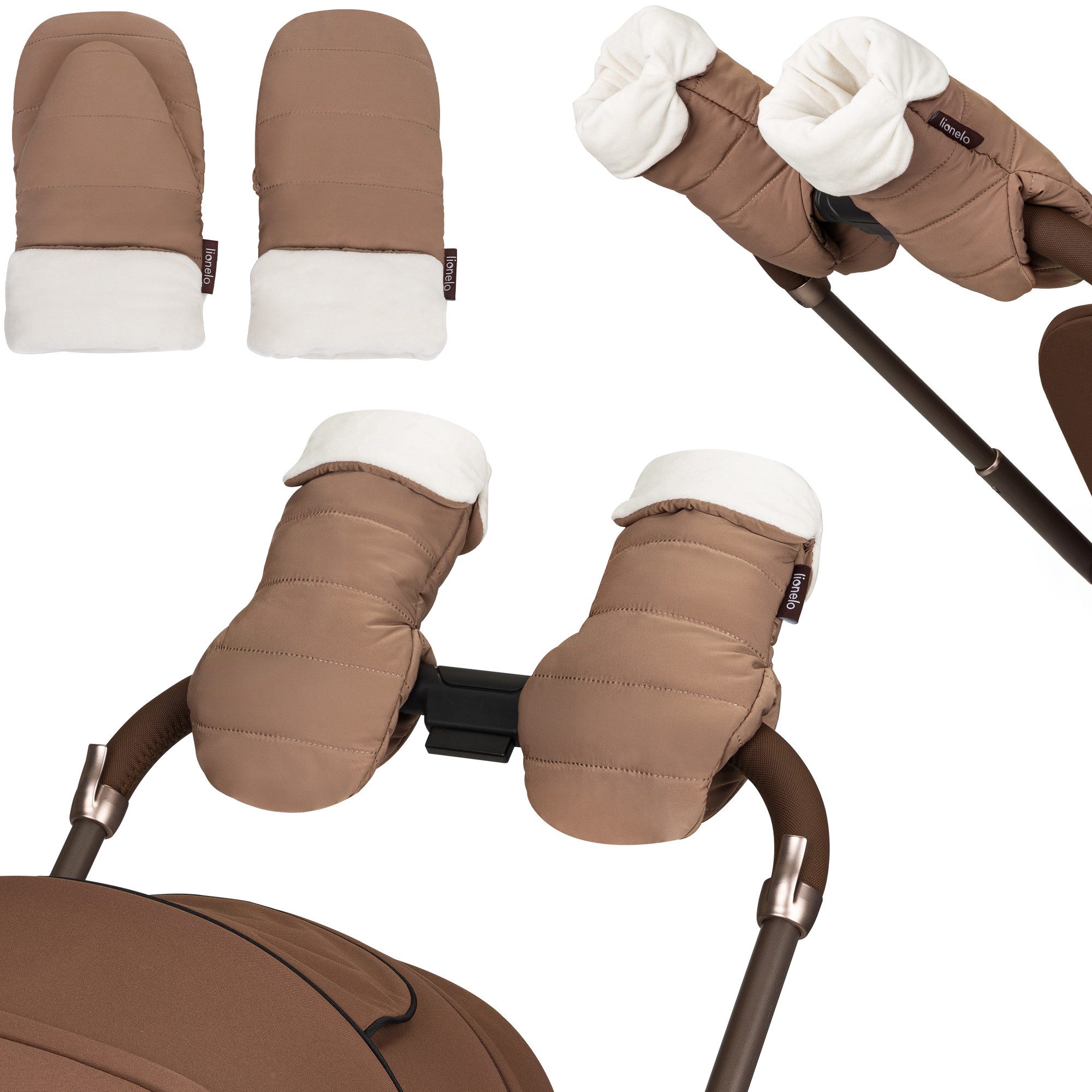lionelo Kinderwagen-Handwärmer HANDMUFF OLI, (Set, Set mit 2 wärmenden Handschuhen und Schutzbeutel), Magnetbefestigung/warmgefüttert/windundwasserabweisend