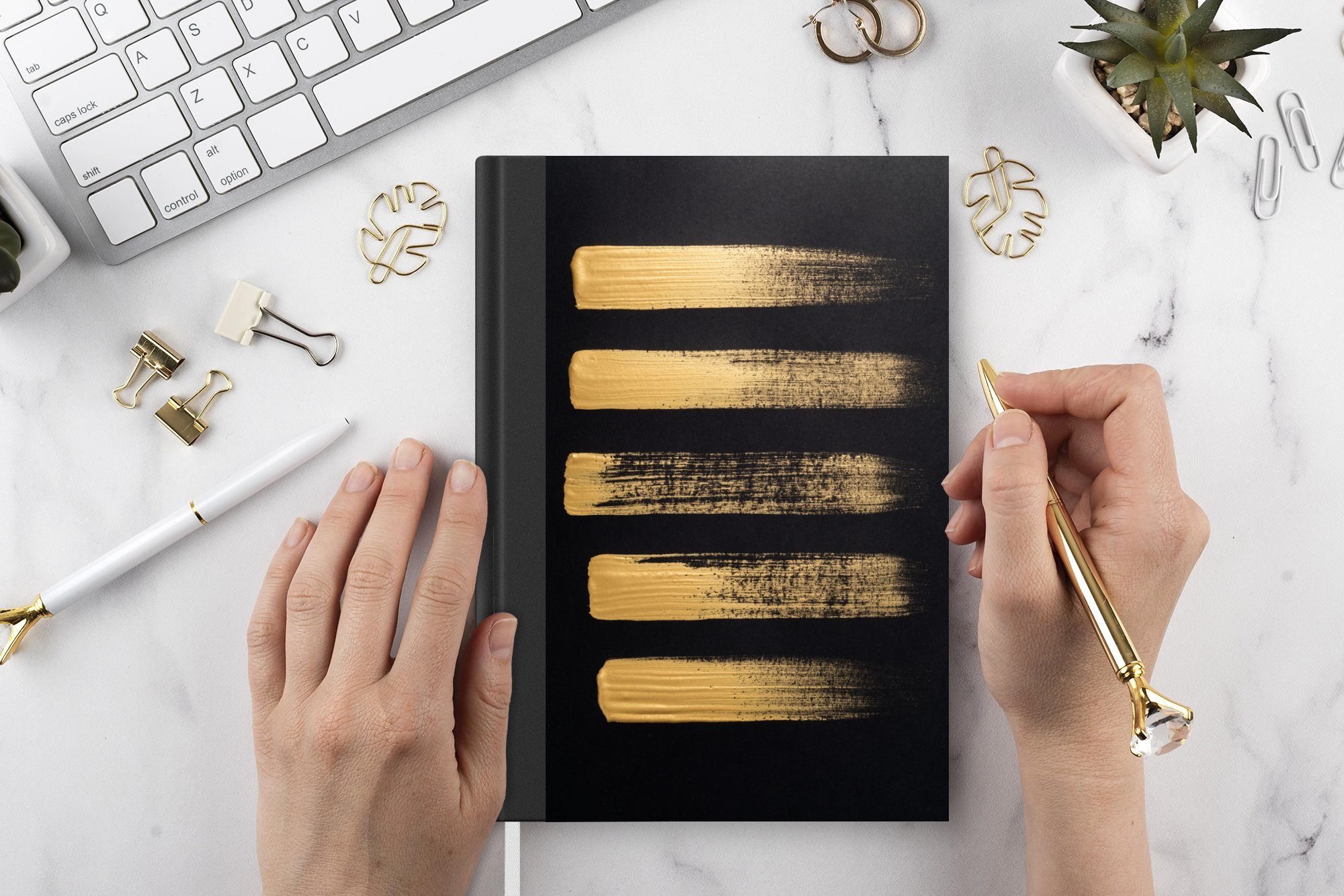 schwarzem Tagebuch, Haushaltsbuch Muster Farbe Merkzettel, aus Hintergrund, goldener 98 Notizheft, auf Journal, A5, Seiten, MuchoWow Notizbuch