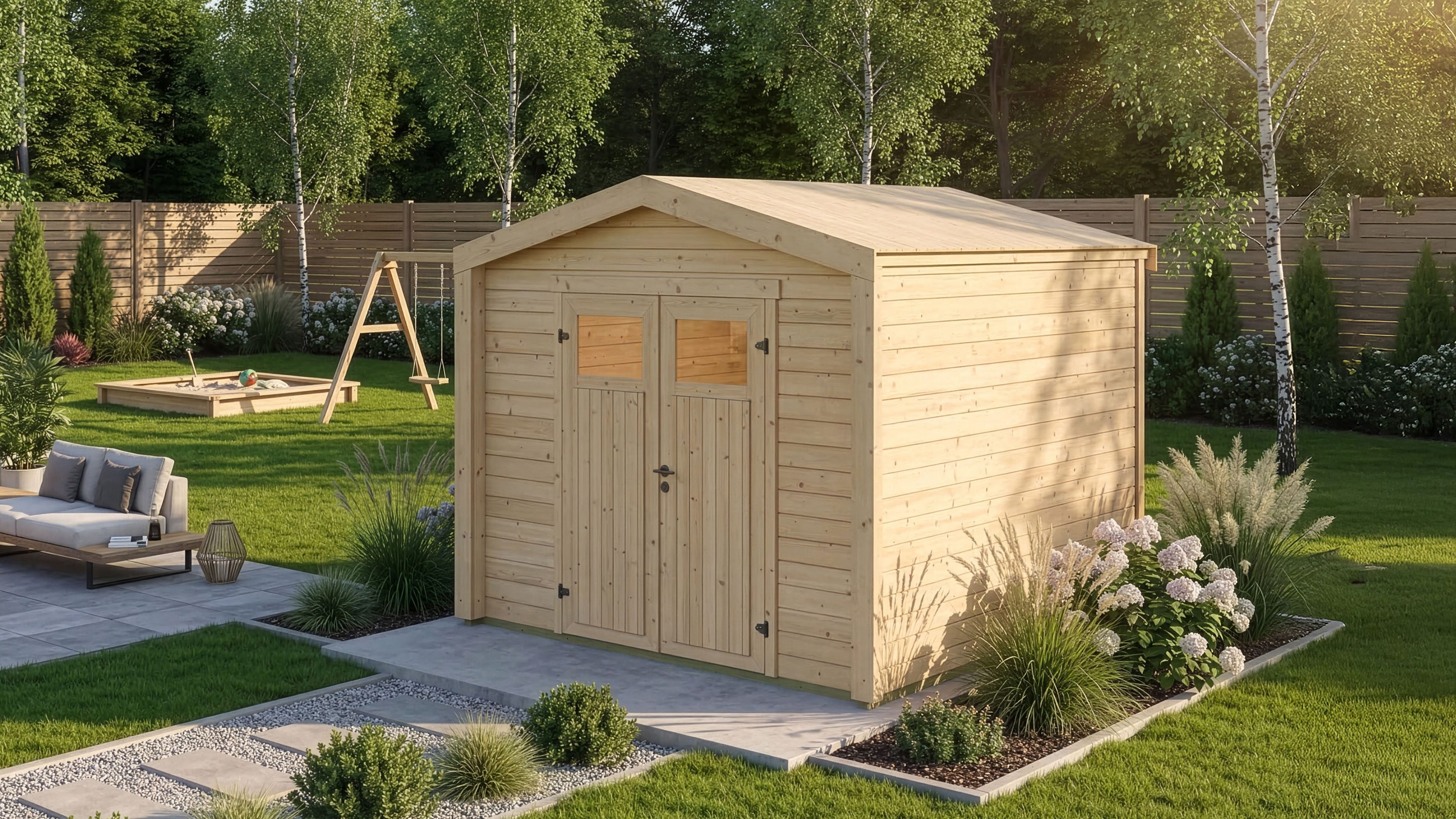 weka Gartenhaus Killarney, BxT: 311x313 cm, Doppeltür, 1/4 verglast