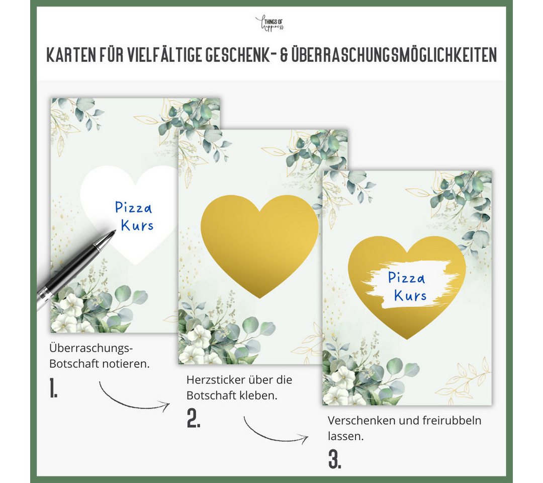 Thumbnail - Things of Happiness Postkarte Rubbelkarte Blanko, Glückslos, Rubellos, Überraschungskarte, Set 5 Stück