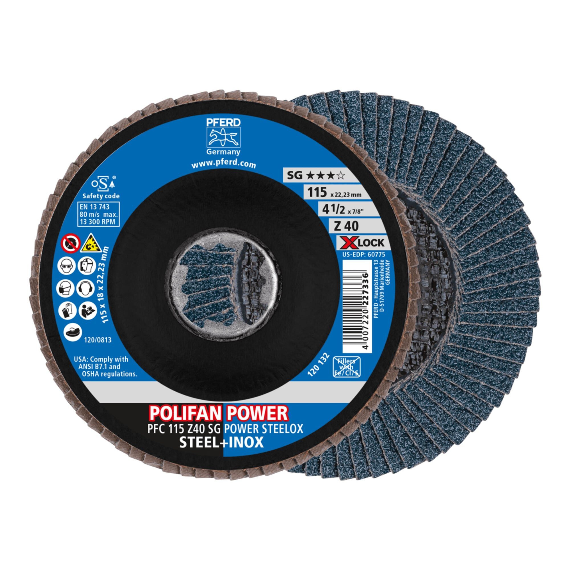 Pferd PFERD TOOLS POLIFAN POWER Fächerscheibe PFC 115 mm X-LOCK konisch Z40 Stiefel