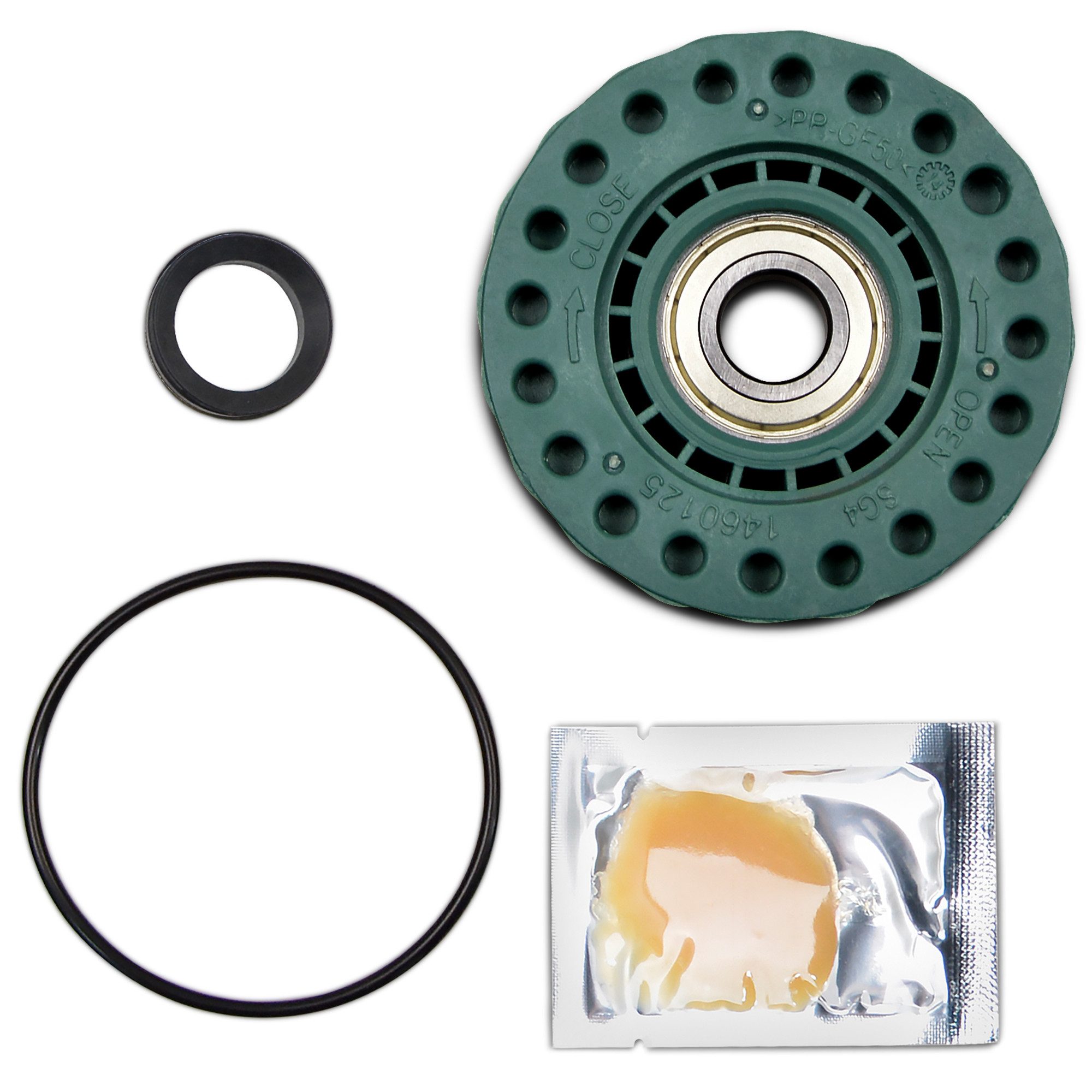 VIOKS Montagezubehör Lagerung Ersatz für Electrolux 407143096/3 LINKS (Set inkl. Kugellager, Dichtung, O-Ring, Fett), für Antriebsseite Waschmaschine Toplader