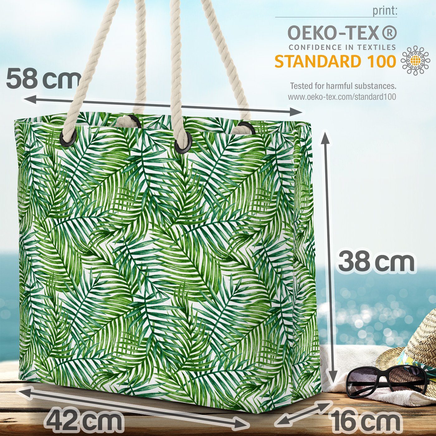 VOID Strandtasche (1-tlg), Wasserfarben deko Palmenblätter tropen Blatt Bag Tropische pflanze floral Beach