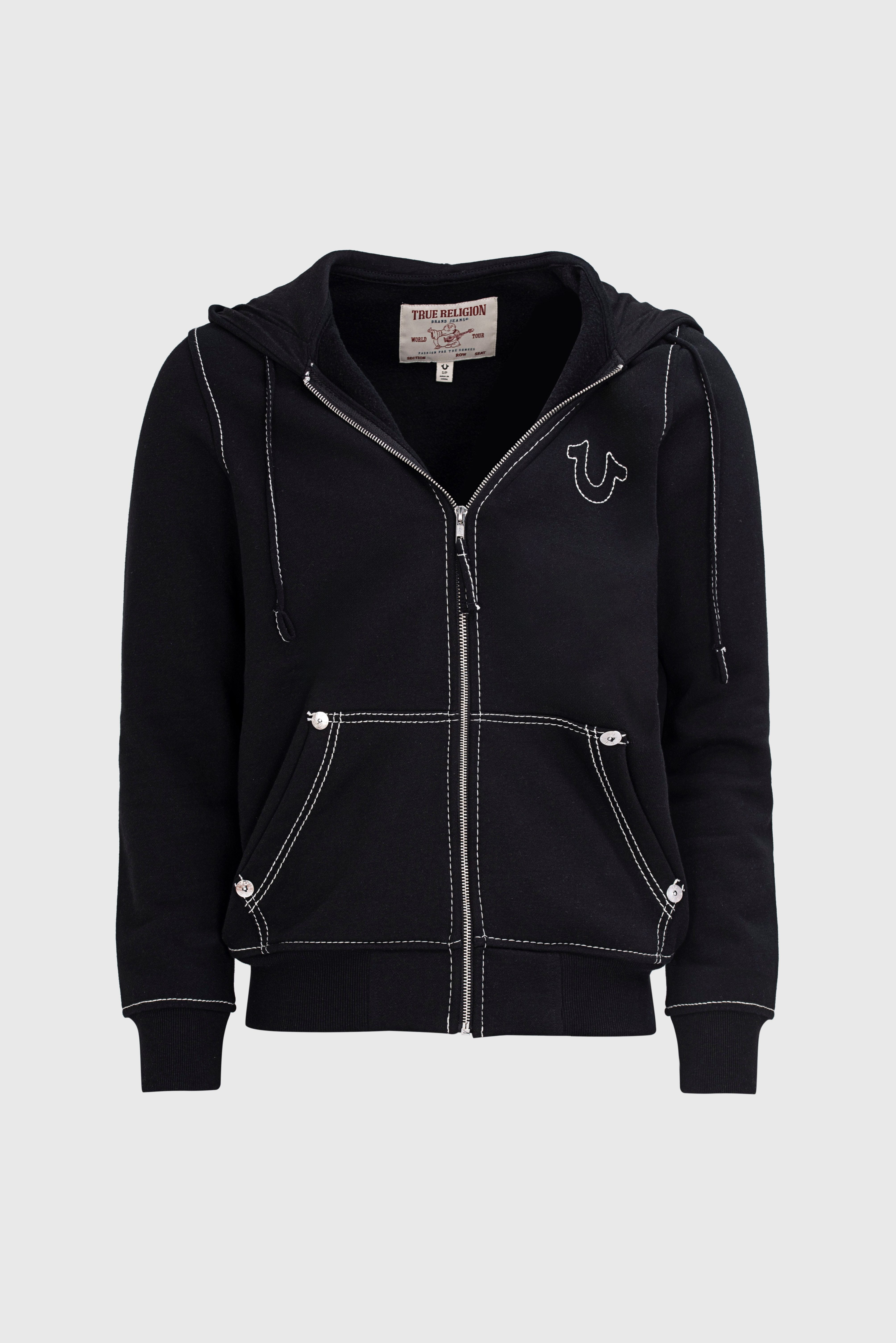 True Religion Kapuzensweatjacke BIG T ZIP THRU HOODIE JET BLACK Baumwollmischung