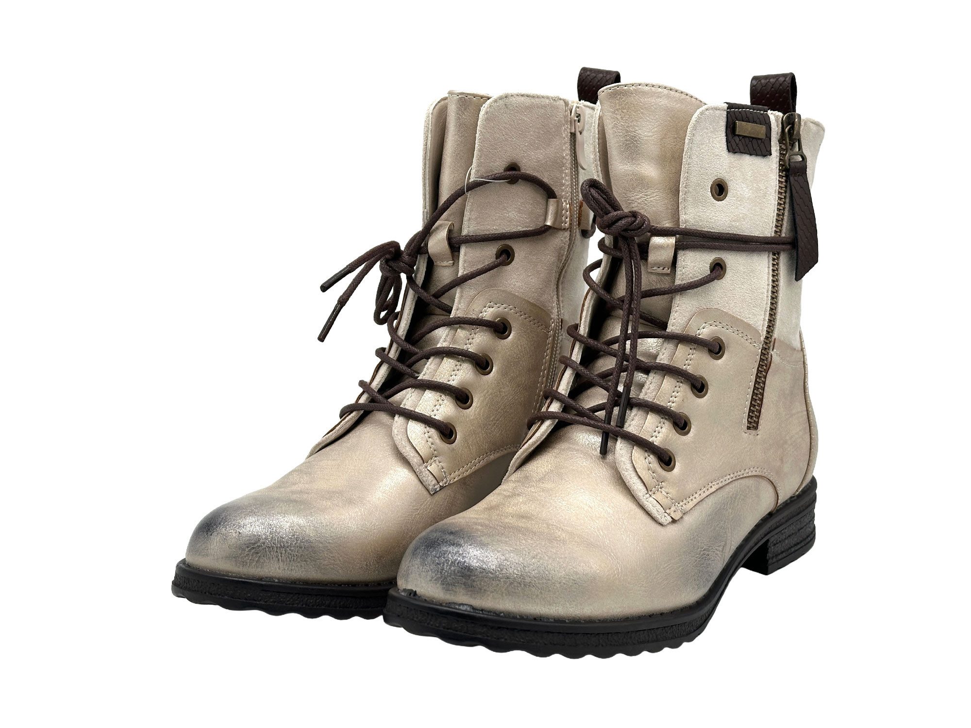 Nowaland Casual Damen Boots mit Warmfutter und Reißverschluss Stiefelette Dekorative Schnürung und kuscheliges Warmfutter