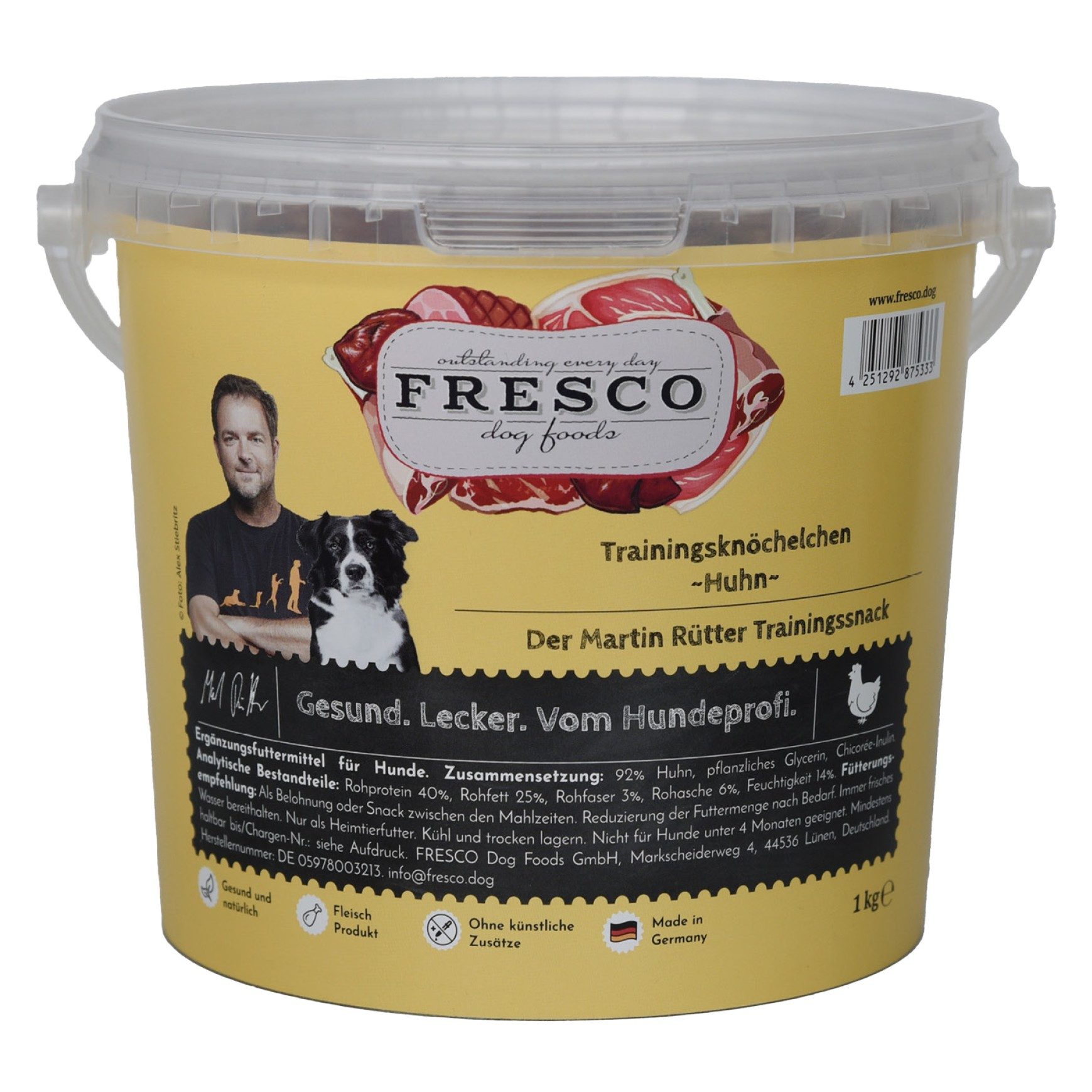 Fresco Dog Martin Rütter Trainingsknöchelchen 1kg, Hunde Leckerli Huhn, Snack für: Hunde, Getreidefrei, zuckerfrei & hoher Fleischanteil
