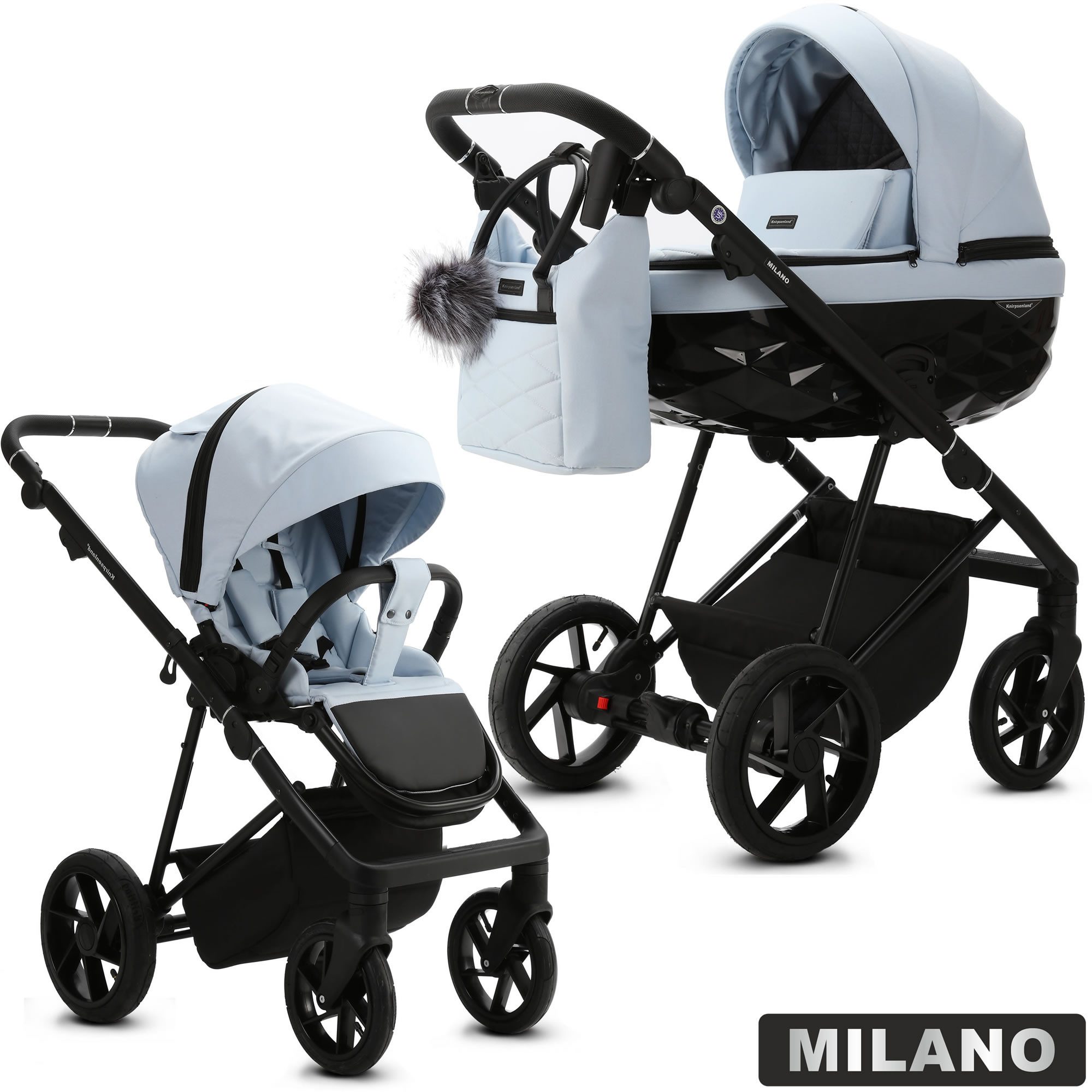Kombi-Kinderwagen Milano 2in1 Luxus 3D Wanne, Sportsitz, Wickeltasche, viel Zubehör