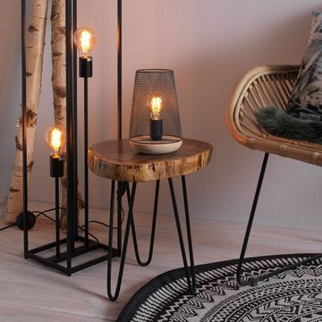 Tischleuchte LUCINA, Höhe 23 cm, mit schwarzem Metallschirm, ohne Leuchtmittel, Brauner Lampenboden aus Naturholz