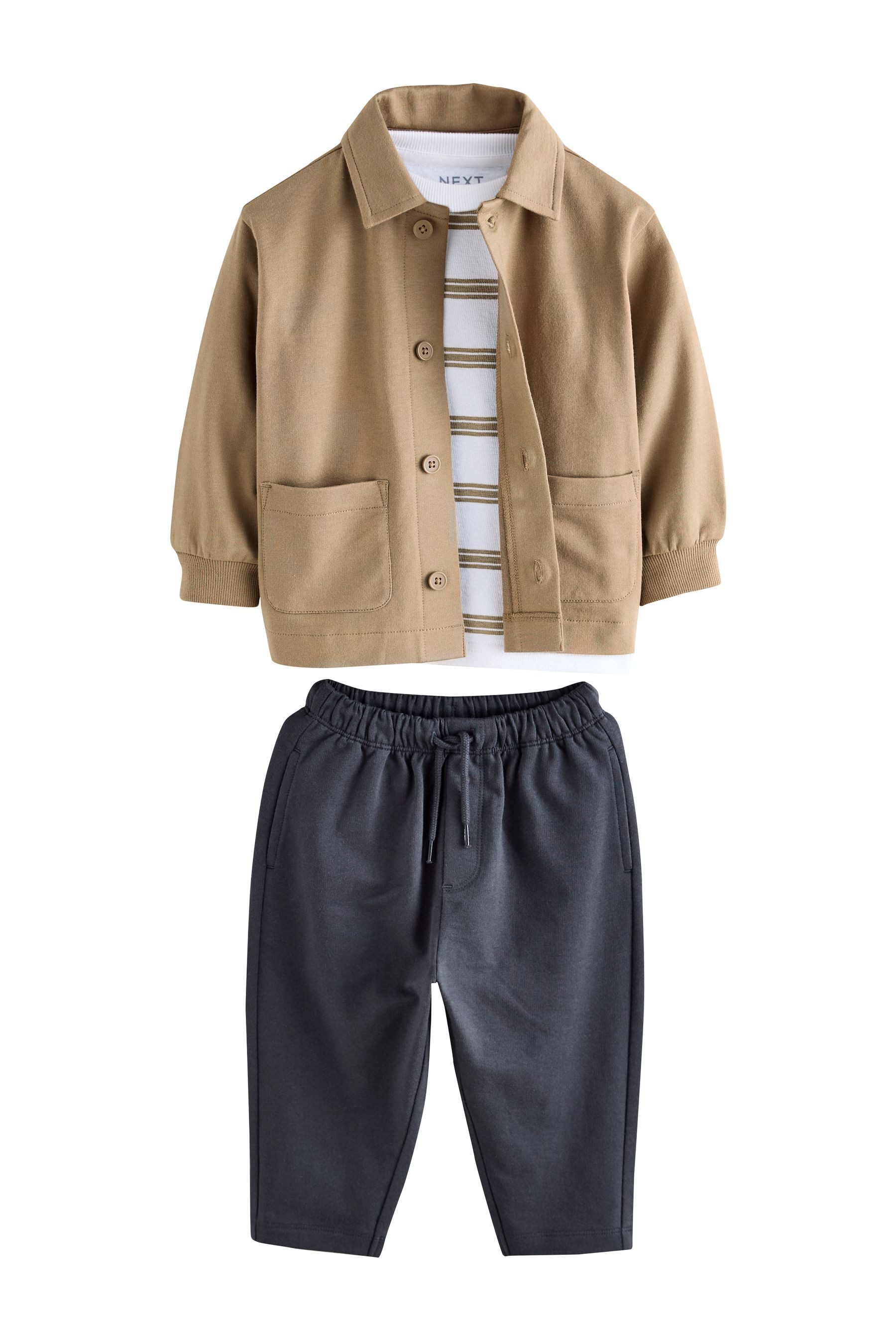 Shirt, Hose & Jäckchen Jersey-Hemd, T-Shirt und Jogginghose, 3er-Set