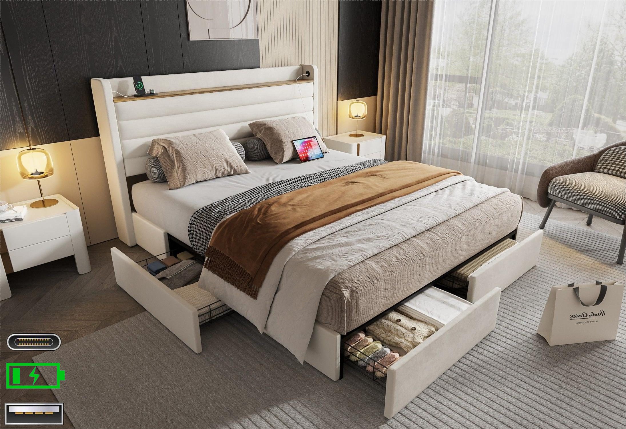 LVHOM Polsterbett 140x200cm/160x200cm Bettgestell, Doppelbett/Stauraumbett/ günstig online kaufen