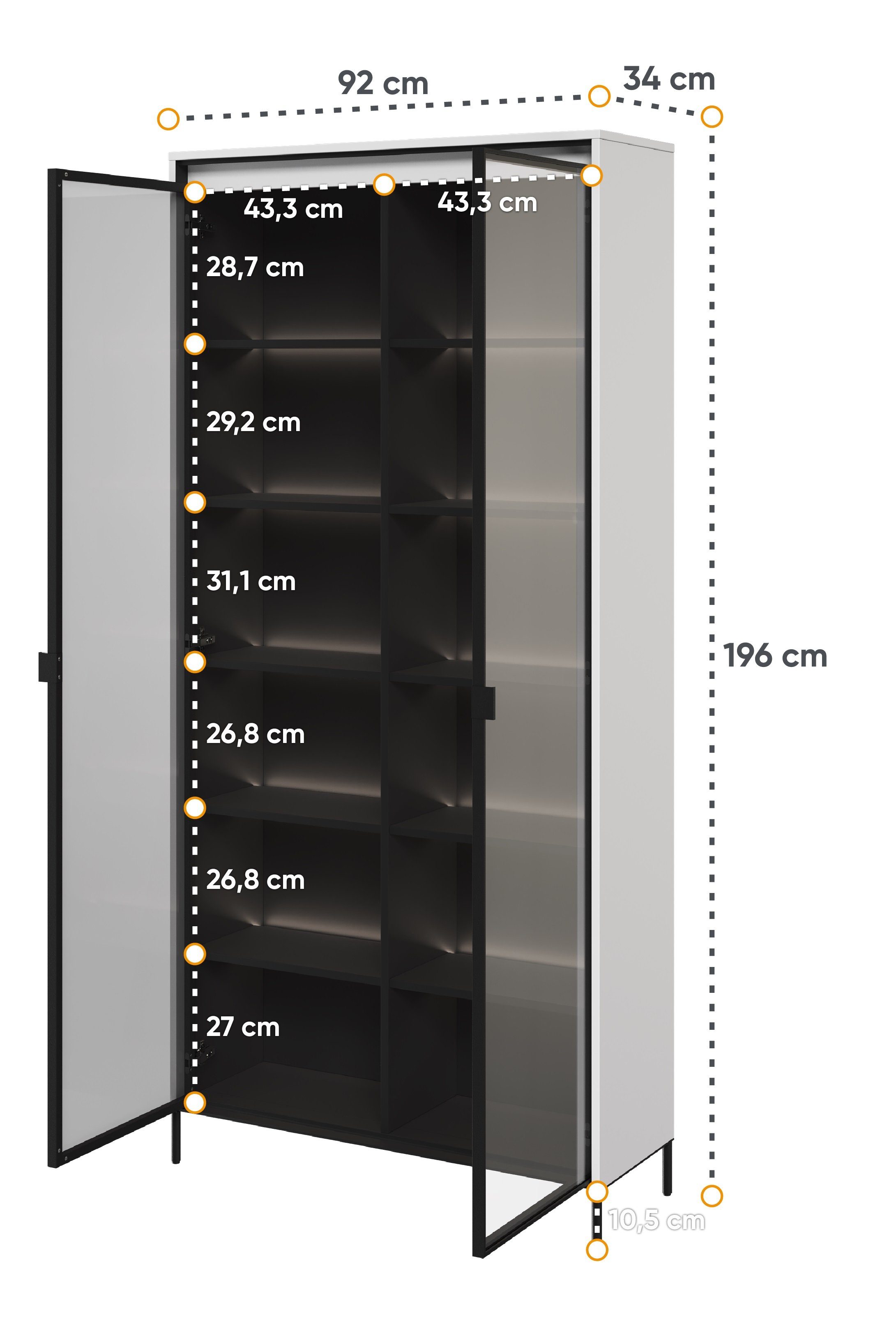 Compleo Standvitrine Vitrinenschränke FLORE (mit 2Türen) Gehärtetes Glas – Bild 4 von 4