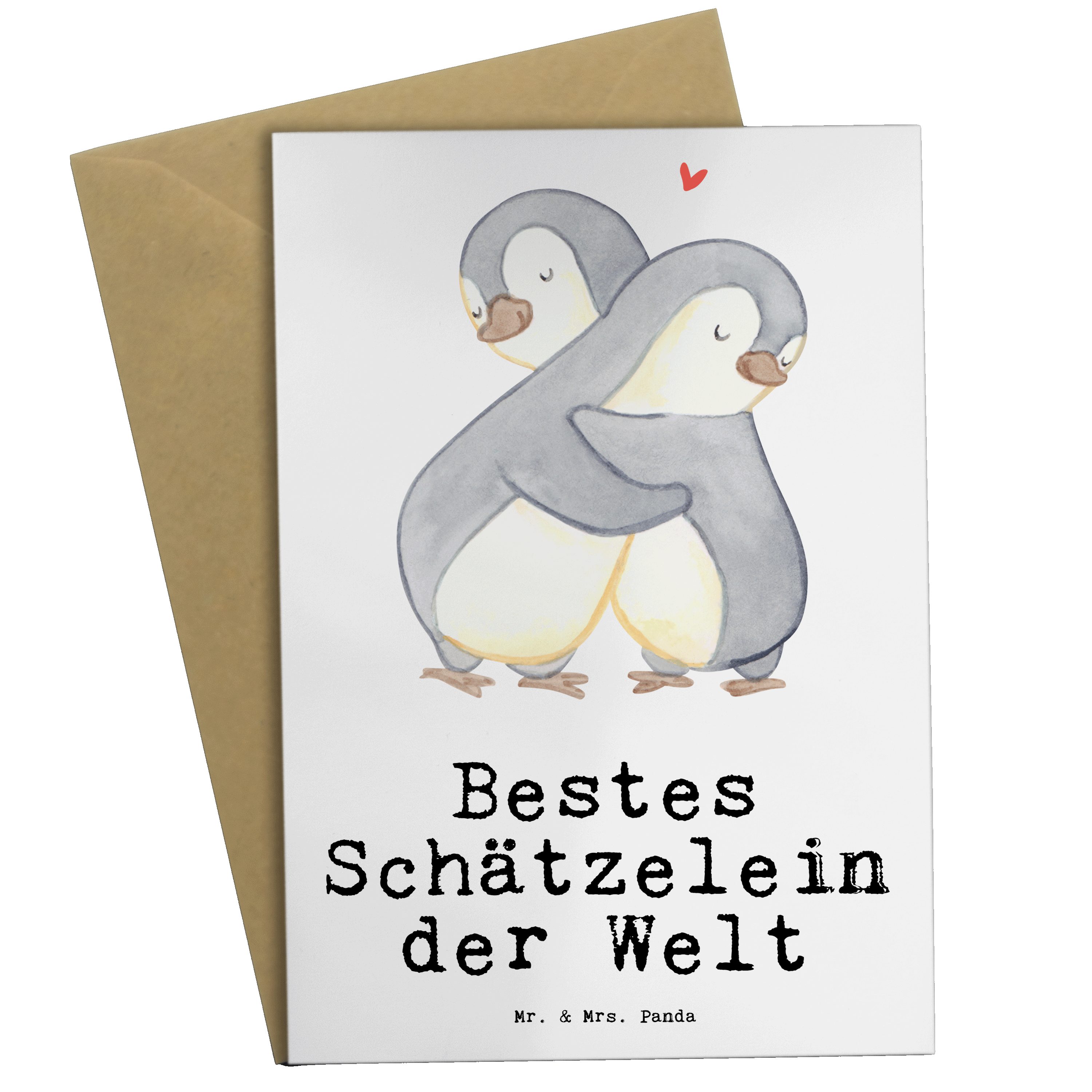 Mr. & Mrs. Panda Grußkarte Pinguin Bestes Schätzelein der Welt - Weiß - Geschenk, Frau, Bedanken