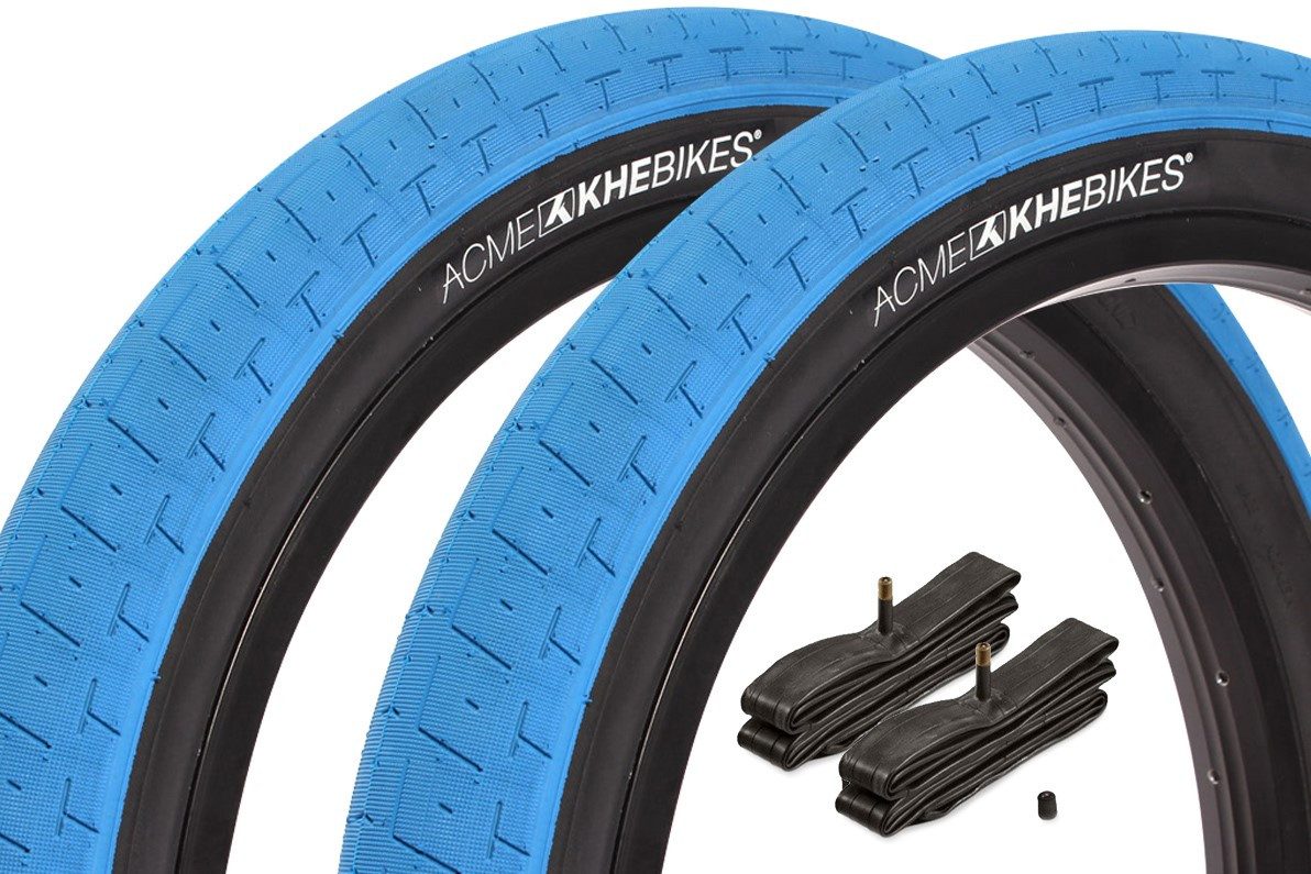 KHEbikes Fahrradreifen BMX Reifen Set KHE ACME 20 Zoll x 2,40 Blau mit Schlauch AV, Stahlband (steel beaded)