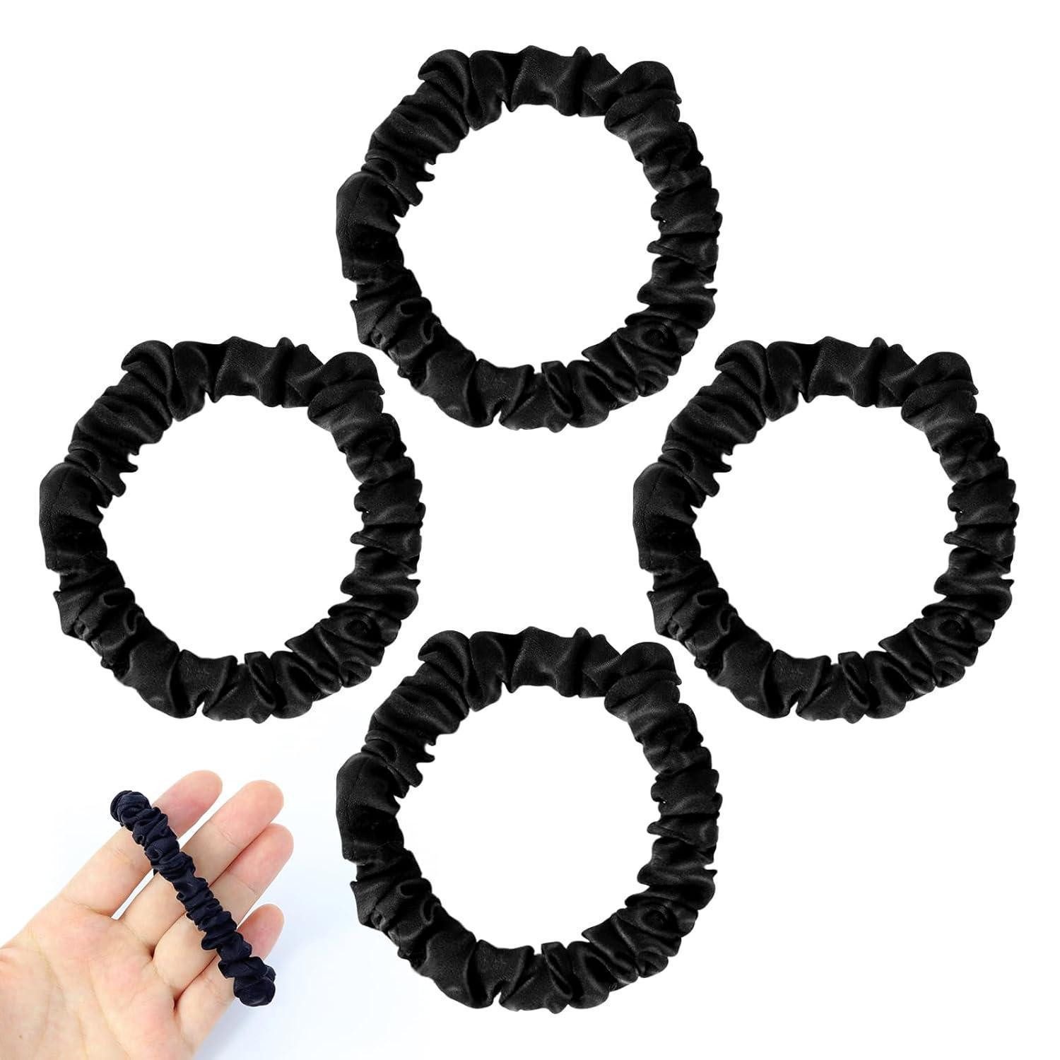 Haargummi 4er Set Seide Haargummis Schwarz, Satin Scrunchies Haarschmuck