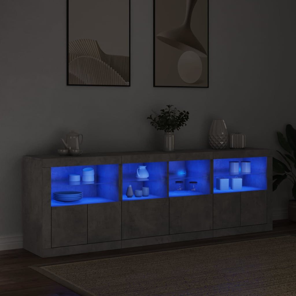 vidaXL Sideboard Sideboard mit LED-Leuchten Betongrau 202x37x67 cm (1 St) günstig online kaufen